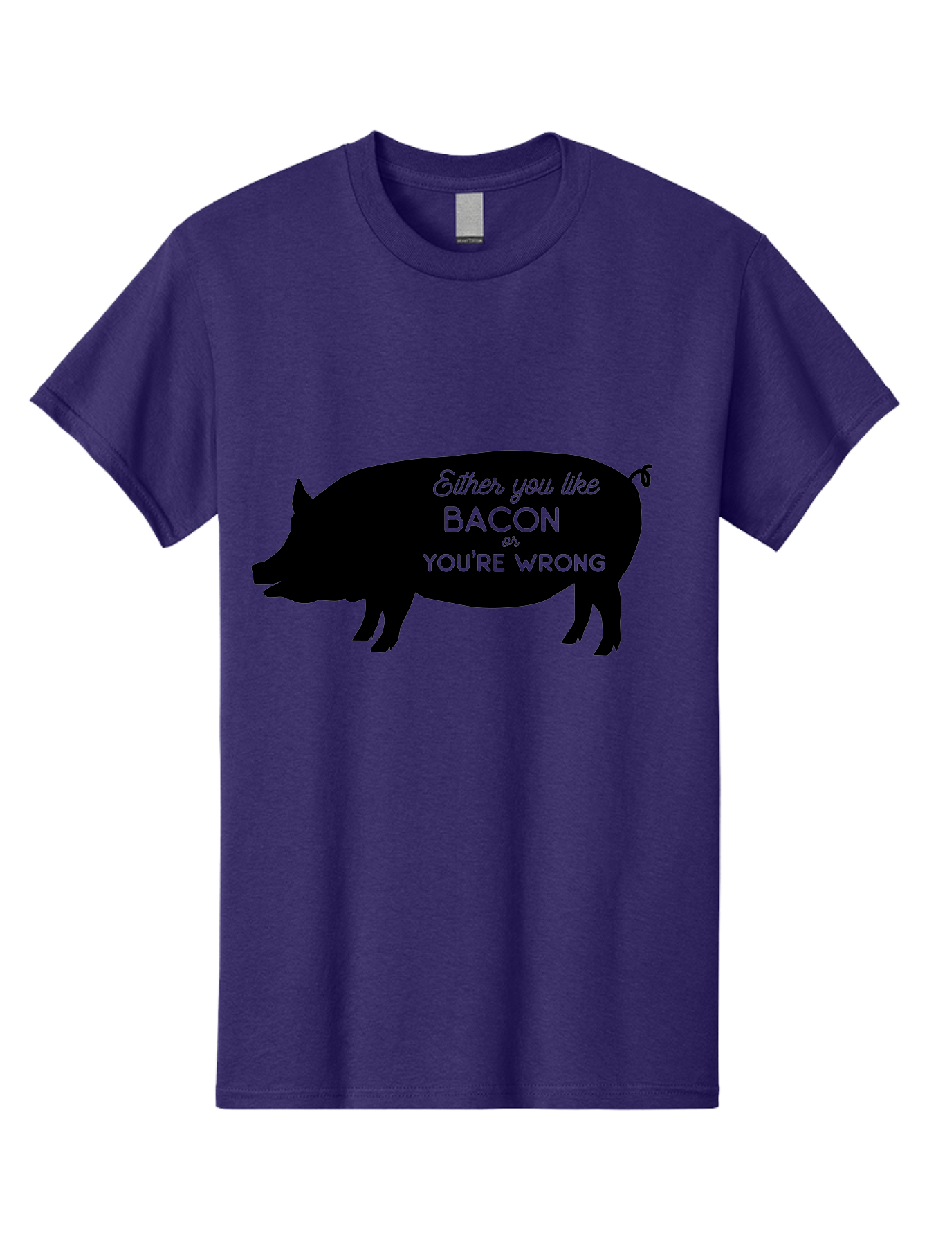 Bacon-Or-You-Re-Wrong Men'S Graphic Tee, 100% Cotton, Comfortable Casual Summer Wear, Machine Washable, Funny Quote, Bacon Lover, Pig Silhouette, Humorous Saying, Foodie Humor, Quote About Bacon, Bacon Enthusiast, Quirky Design, Aac485