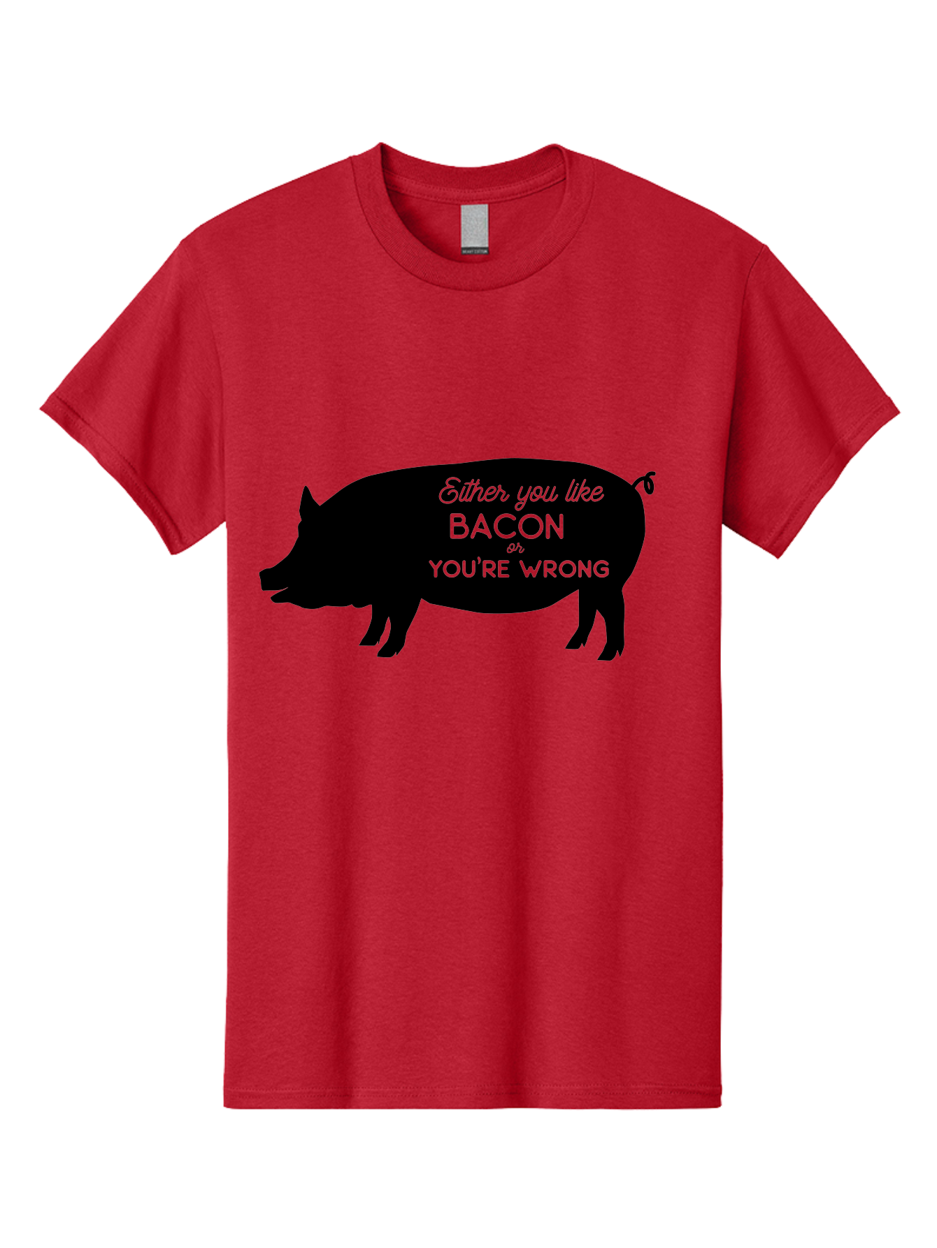Bacon-Or-You-Re-Wrong Men'S Graphic Tee, 100% Cotton, Comfortable Casual Summer Wear, Machine Washable, Funny Quote, Bacon Lover, Pig Silhouette, Humorous Saying, Foodie Humor, Quote About Bacon, Bacon Enthusiast, Quirky Design, Aac485