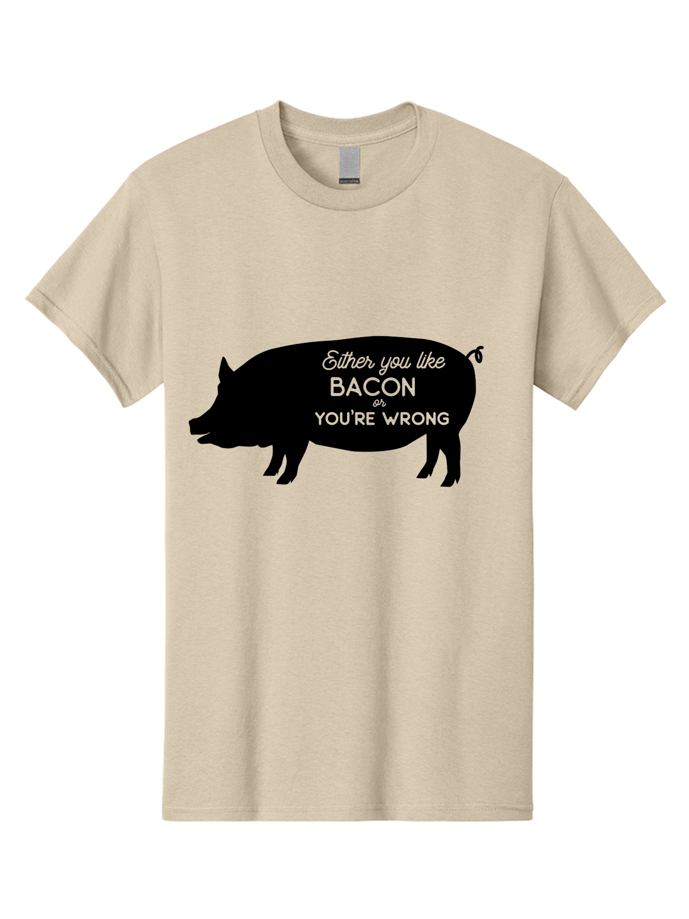 Bacon-Or-You-Re-Wrong Men'S Graphic Tee, 100% Cotton, Comfortable Casual Summer Wear, Machine Washable, Funny Quote, Bacon Lover, Pig Silhouette, Humorous Saying, Foodie Humor, Quote About Bacon, Bacon Enthusiast, Quirky Design, Aac485