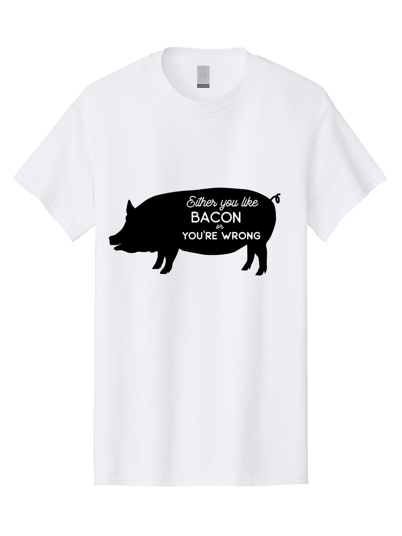 Bacon-Or-You-Re-Wrong Men'S Graphic Tee, 100% Cotton, Comfortable Casual Summer Wear, Machine Washable, Funny Quote, Bacon Lover, Pig Silhouette, Humorous Saying, Foodie Humor, Quote About Bacon, Bacon Enthusiast, Quirky Design, Aac485