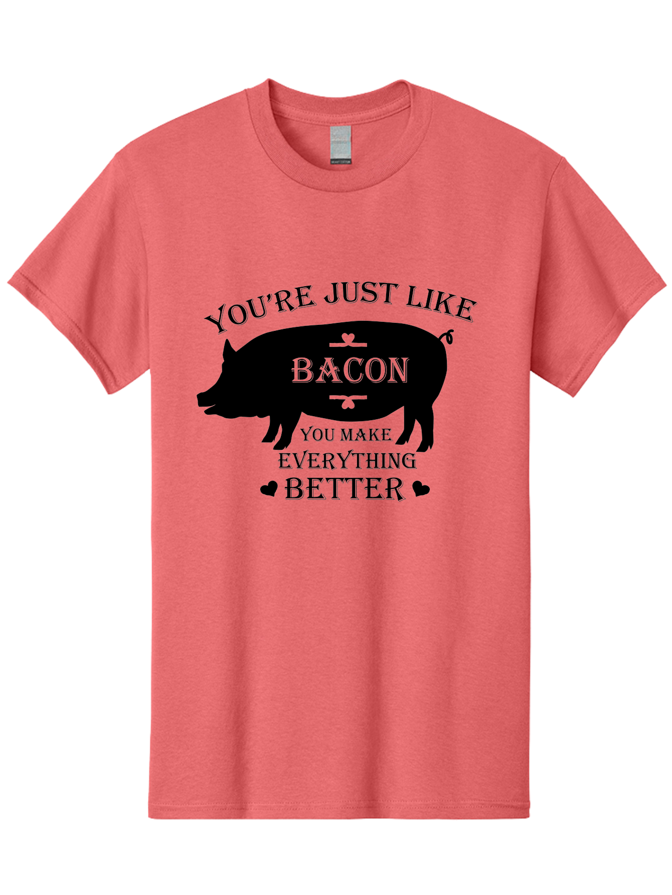 Bacon-Pig-Silhouette Men'S Graphic Tee, 100% Cotton, Comfortable Casual Summer Wear, Machine Washable, Funny Pig Design, Bacon Lover, Bacon Humor, Cute Pig Silhouette, You Make Everything Better, Bacon Quotes, Pig Phrases, Foodie Graphics Aac486