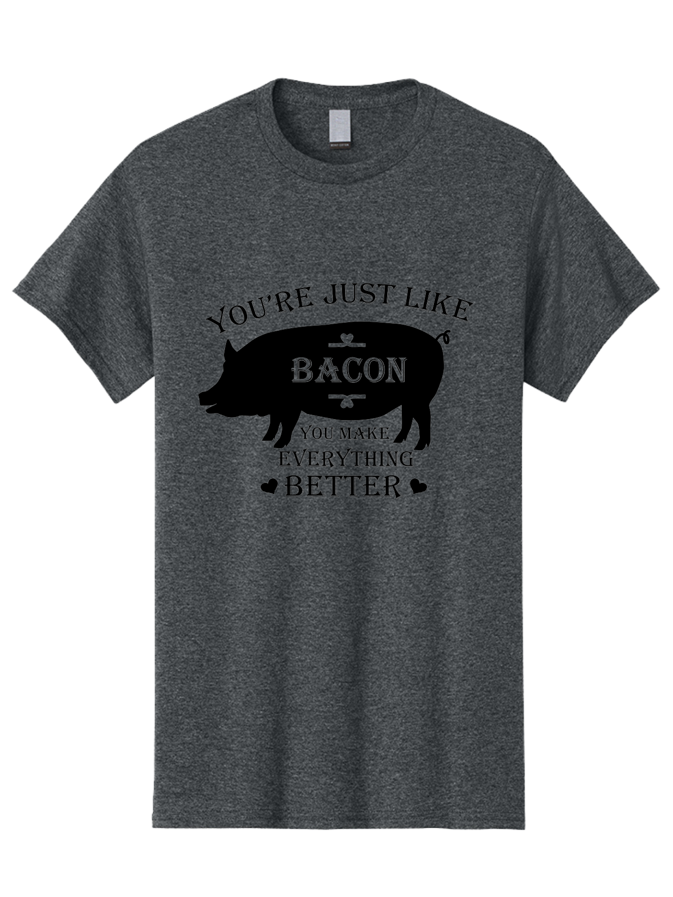 Bacon-Pig-Silhouette Men'S Graphic Tee, 100% Cotton, Comfortable Casual Summer Wear, Machine Washable, Funny Pig Design, Bacon Lover, Bacon Humor, Cute Pig Silhouette, You Make Everything Better, Bacon Quotes, Pig Phrases, Foodie Graphics Aac486