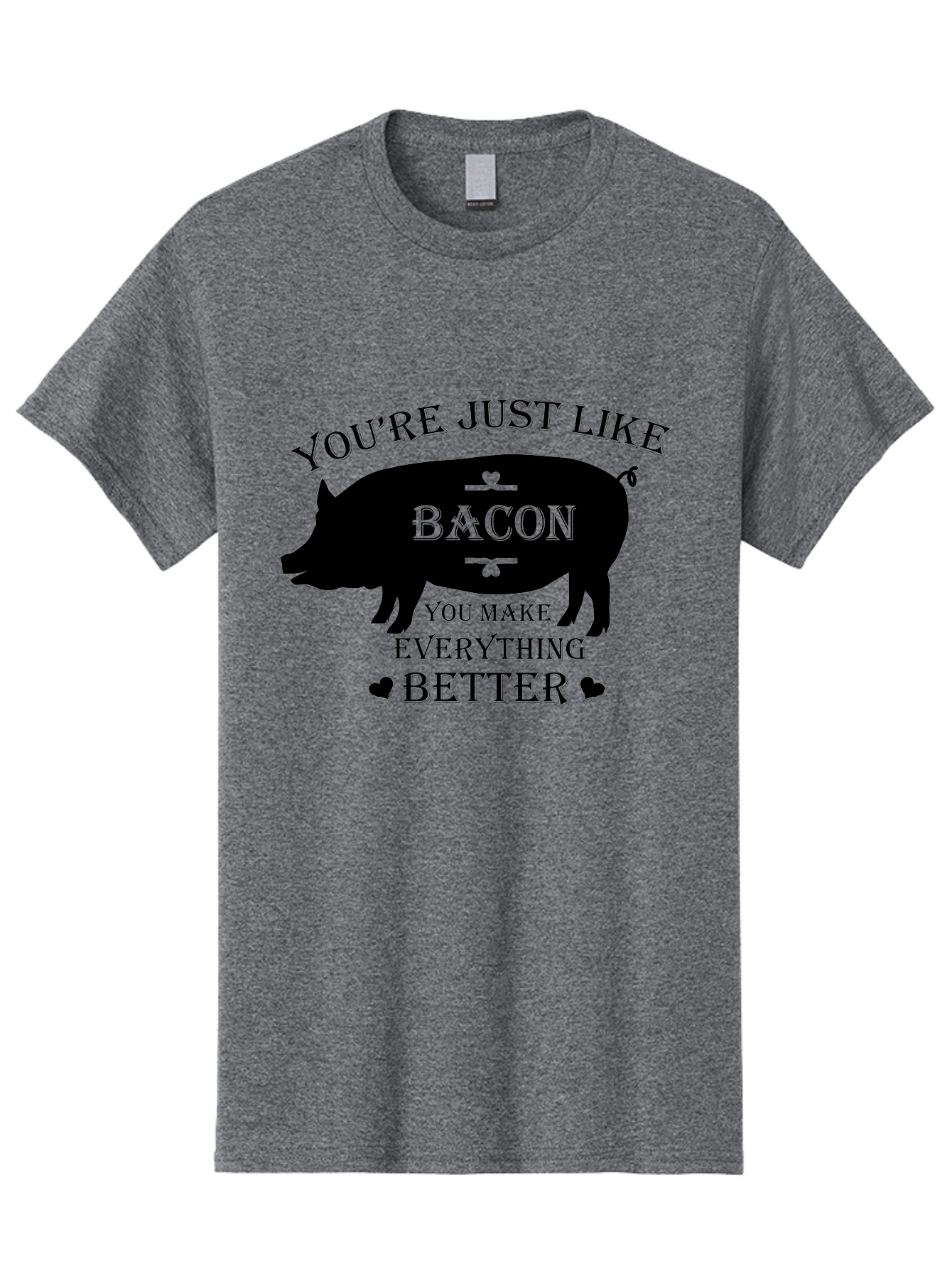 Bacon-Pig-Silhouette Men'S Graphic Tee, 100% Cotton, Comfortable Casual Summer Wear, Machine Washable, Funny Pig Design, Bacon Lover, Bacon Humor, Cute Pig Silhouette, You Make Everything Better, Bacon Quotes, Pig Phrases, Foodie Graphics Aac486