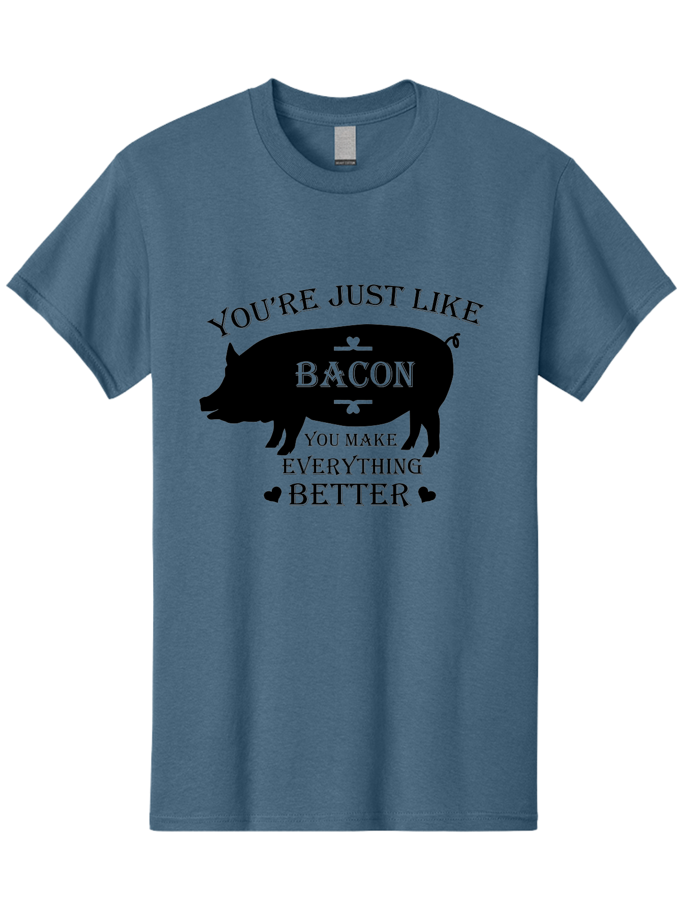Bacon-Pig-Silhouette Men'S Graphic Tee, 100% Cotton, Comfortable Casual Summer Wear, Machine Washable, Funny Pig Design, Bacon Lover, Bacon Humor, Cute Pig Silhouette, You Make Everything Better, Bacon Quotes, Pig Phrases, Foodie Graphics Aac486