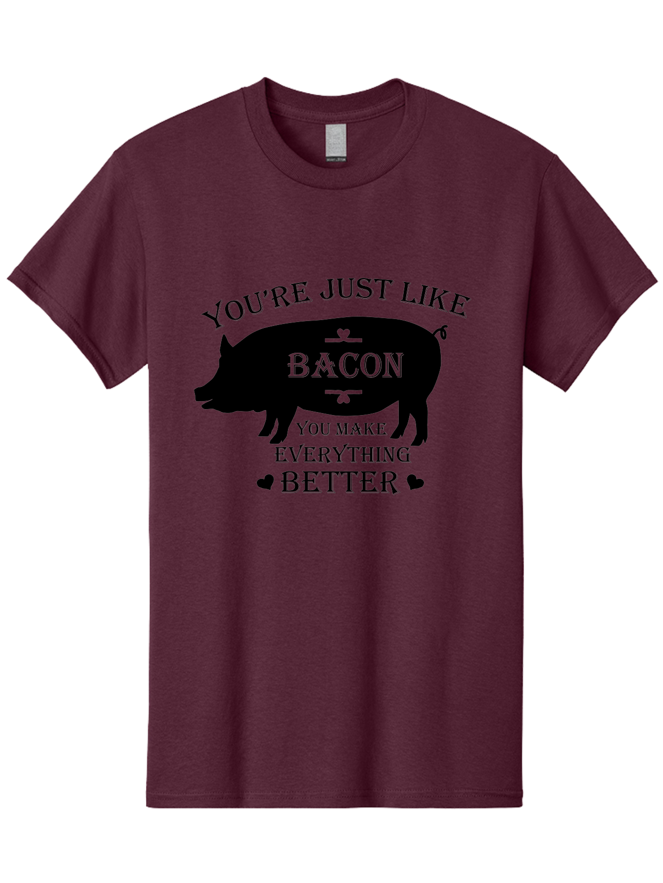 Bacon-Pig-Silhouette Men'S Graphic Tee, 100% Cotton, Comfortable Casual Summer Wear, Machine Washable, Funny Pig Design, Bacon Lover, Bacon Humor, Cute Pig Silhouette, You Make Everything Better, Bacon Quotes, Pig Phrases, Foodie Graphics Aac486