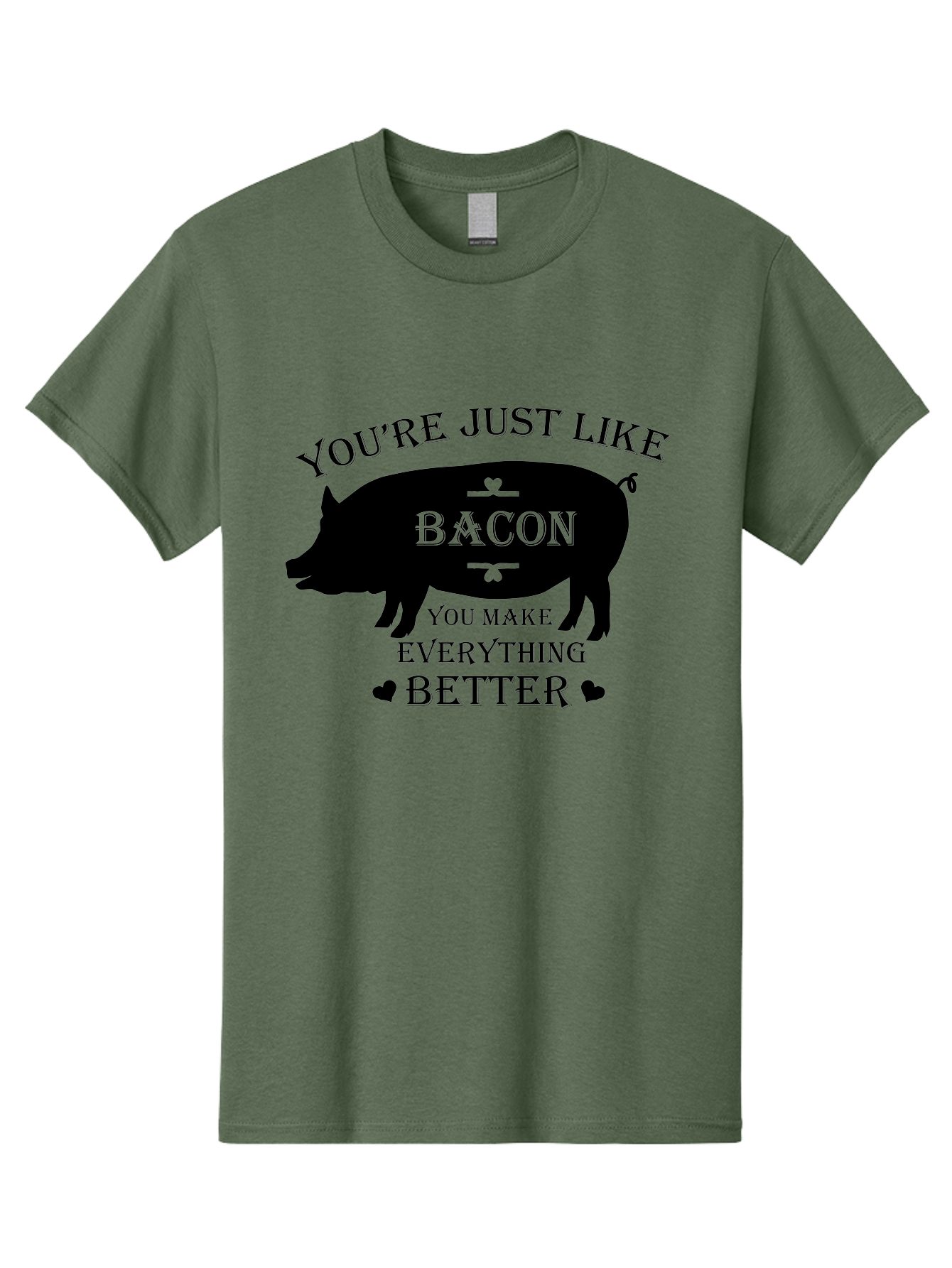 Bacon-Pig-Silhouette Men'S Graphic Tee, 100% Cotton, Comfortable Casual Summer Wear, Machine Washable, Funny Pig Design, Bacon Lover, Bacon Humor, Cute Pig Silhouette, You Make Everything Better, Bacon Quotes, Pig Phrases, Foodie Graphics Aac486