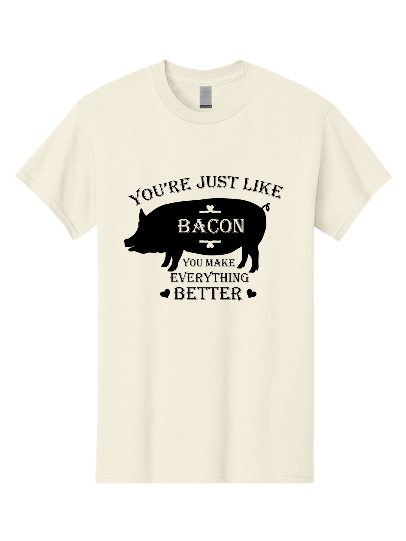 Bacon-Pig-Silhouette Men'S Graphic Tee, 100% Cotton, Comfortable Casual Summer Wear, Machine Washable, Funny Pig Design, Bacon Lover, Bacon Humor, Cute Pig Silhouette, You Make Everything Better, Bacon Quotes, Pig Phrases, Foodie Graphics Aac486