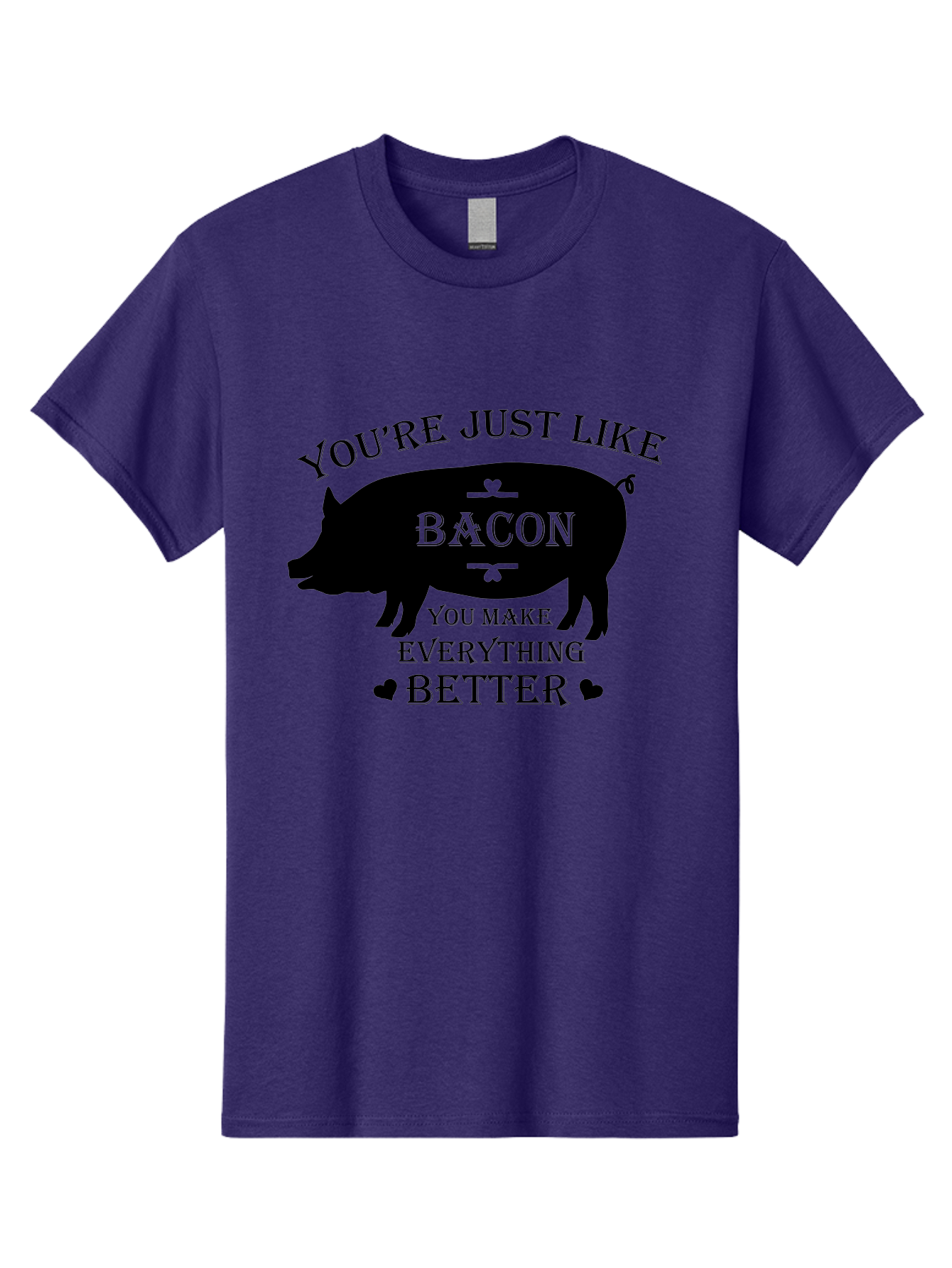 Bacon-Pig-Silhouette Men'S Graphic Tee, 100% Cotton, Comfortable Casual Summer Wear, Machine Washable, Funny Pig Design, Bacon Lover, Bacon Humor, Cute Pig Silhouette, You Make Everything Better, Bacon Quotes, Pig Phrases, Foodie Graphics Aac486