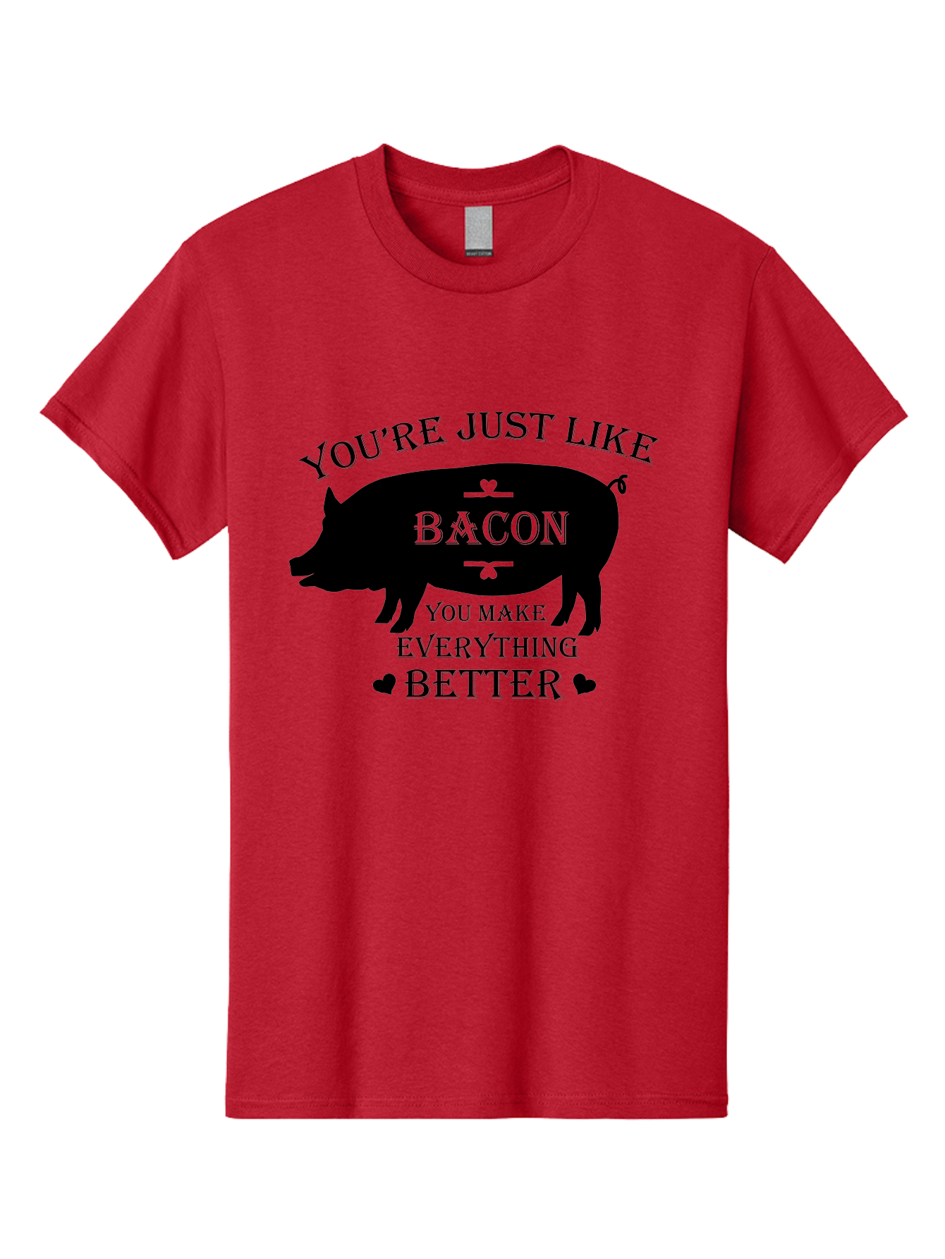 Bacon-Pig-Silhouette Men'S Graphic Tee, 100% Cotton, Comfortable Casual Summer Wear, Machine Washable, Funny Pig Design, Bacon Lover, Bacon Humor, Cute Pig Silhouette, You Make Everything Better, Bacon Quotes, Pig Phrases, Foodie Graphics Aac486