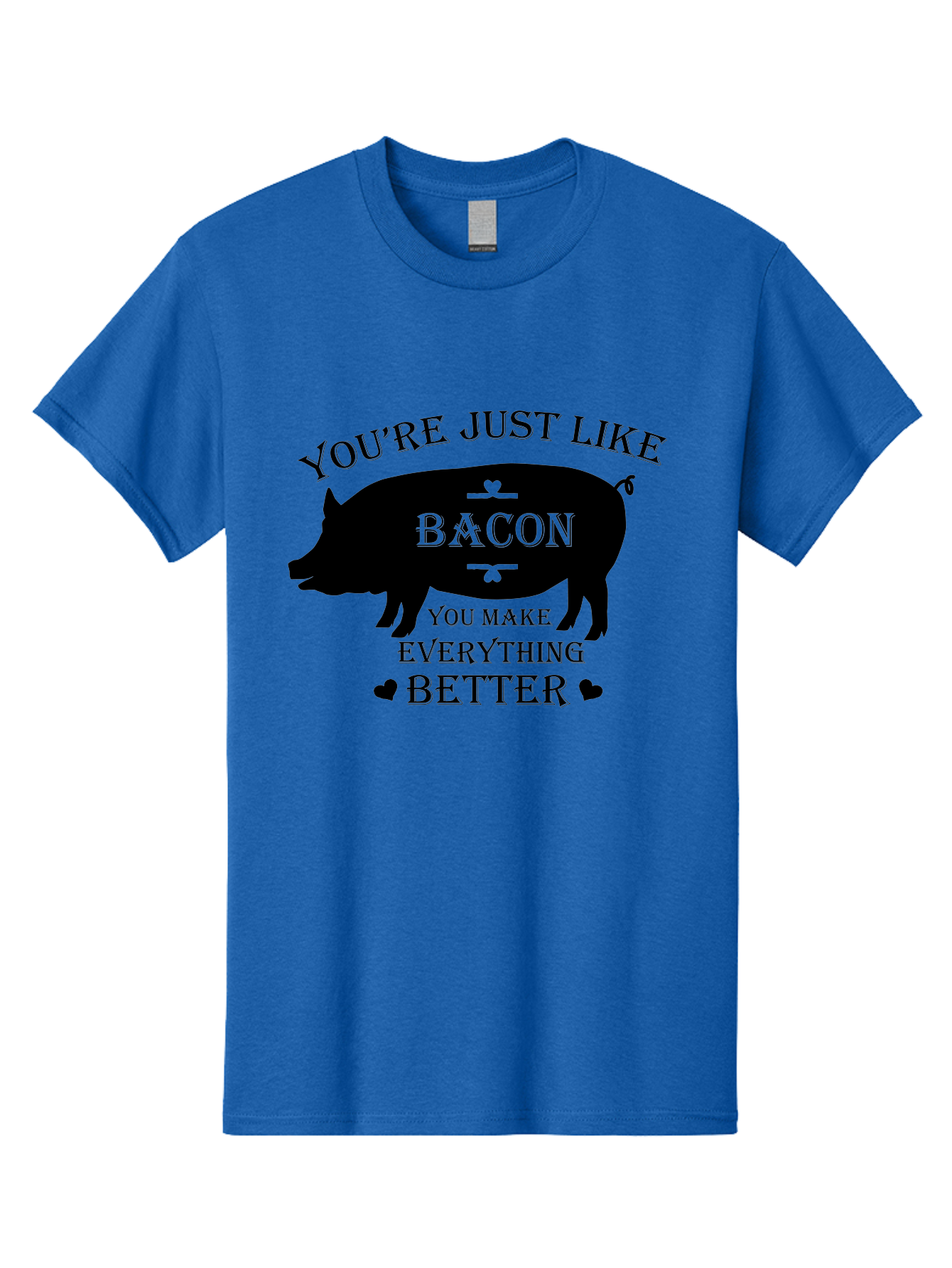 Bacon-Pig-Silhouette Men'S Graphic Tee, 100% Cotton, Comfortable Casual Summer Wear, Machine Washable, Funny Pig Design, Bacon Lover, Bacon Humor, Cute Pig Silhouette, You Make Everything Better, Bacon Quotes, Pig Phrases, Foodie Graphics Aac486