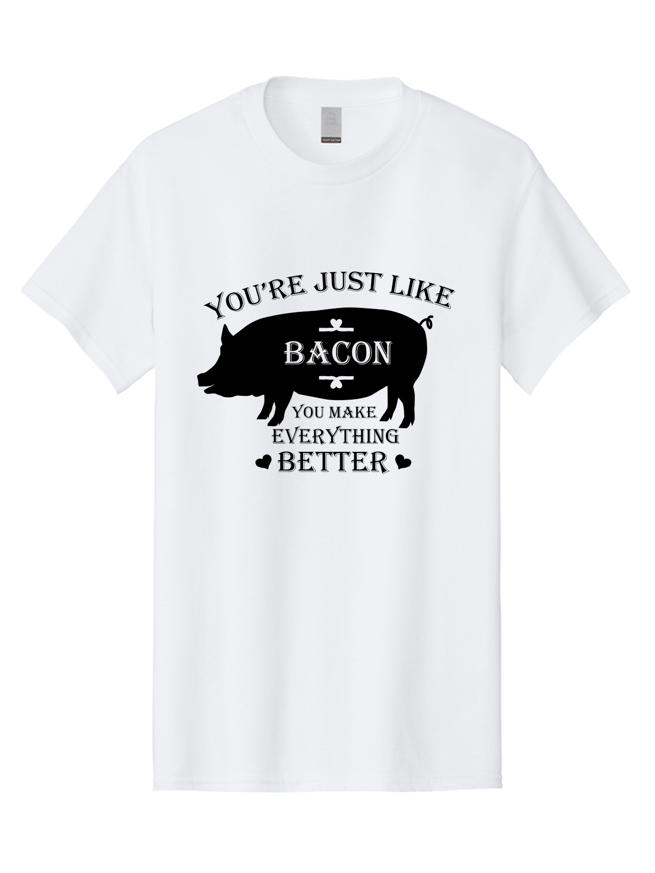 Bacon-Pig-Silhouette Men'S Graphic Tee, 100% Cotton, Comfortable Casual Summer Wear, Machine Washable, Funny Pig Design, Bacon Lover, Bacon Humor, Cute Pig Silhouette, You Make Everything Better, Bacon Quotes, Pig Phrases, Foodie Graphics Aac486