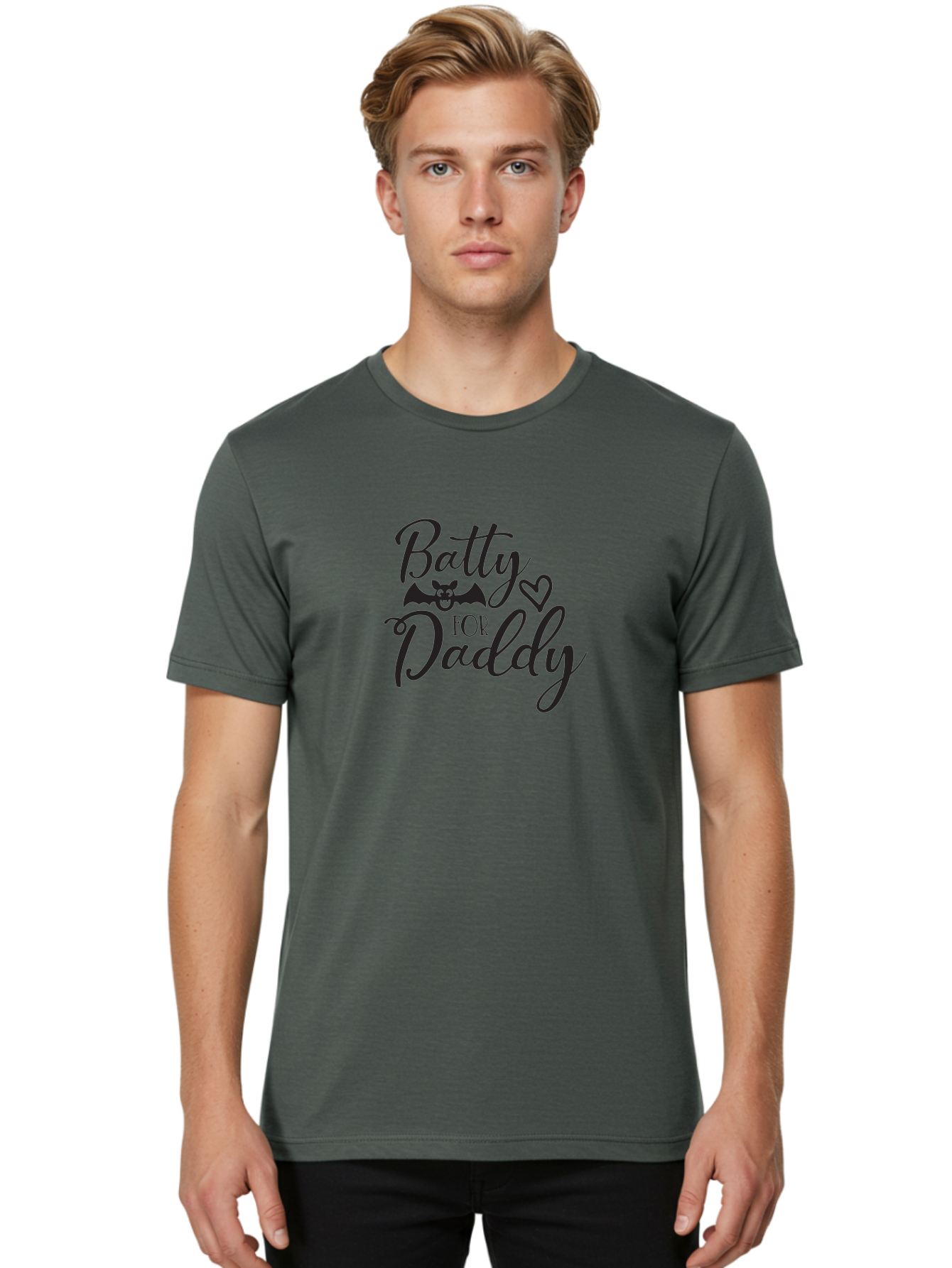 Batty-For-Daddy Men'S Graphic Tee, 100% Cotton, Comfortable Casual Summer Wear, Machine Washable, Batty For Daddy, Halloween Theme, Father'S Day Gift, Bat Design, Heart Symbol, Cursive Text, Love Message Aac490