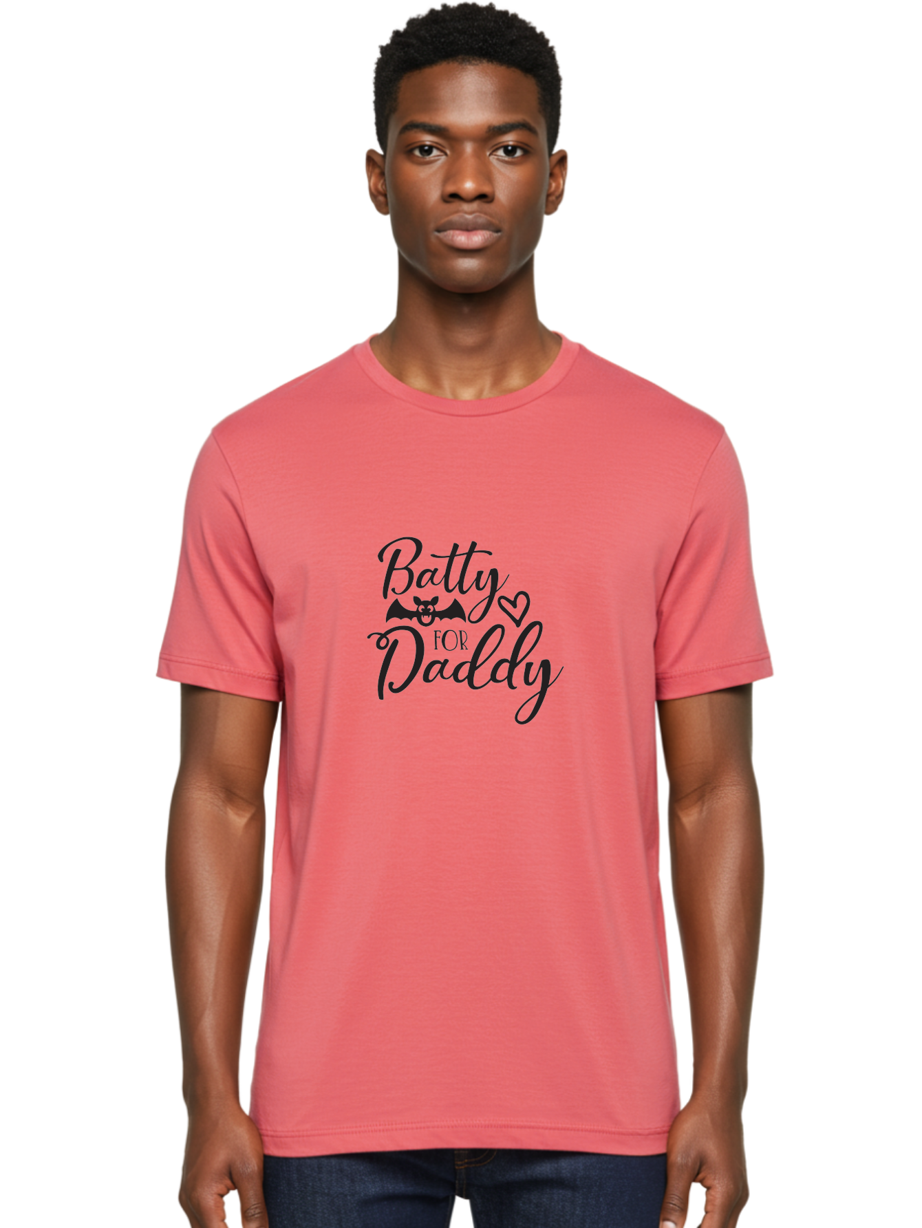 Batty-For-Daddy Men'S Graphic Tee, 100% Cotton, Comfortable Casual Summer Wear, Machine Washable, Batty For Daddy, Halloween Theme, Father'S Day Gift, Bat Design, Heart Symbol, Cursive Text, Love Message Aac490