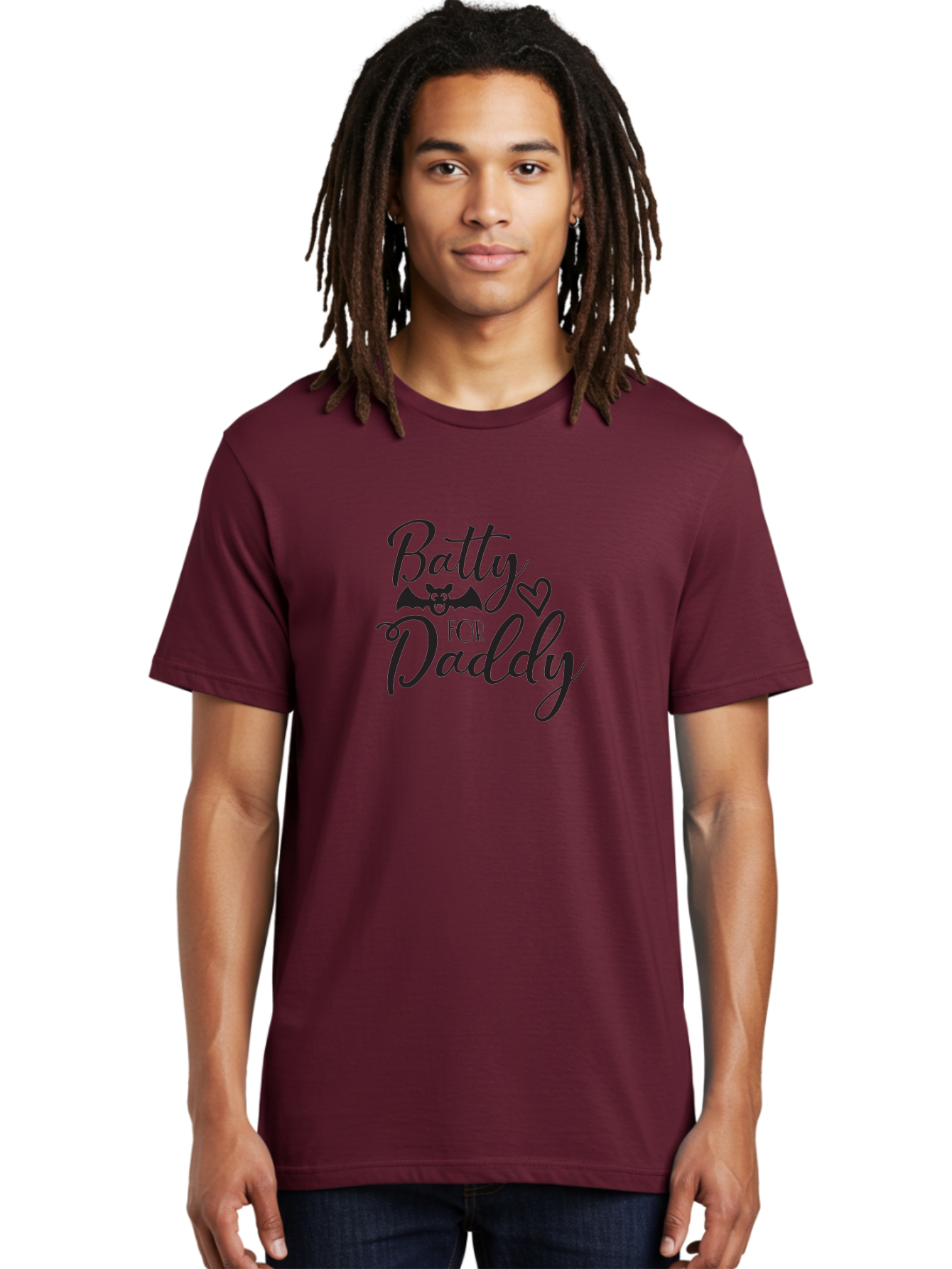 Batty-For-Daddy Men'S Graphic Tee, 100% Cotton, Comfortable Casual Summer Wear, Machine Washable, Batty For Daddy, Halloween Theme, Father'S Day Gift, Bat Design, Heart Symbol, Cursive Text, Love Message Aac490