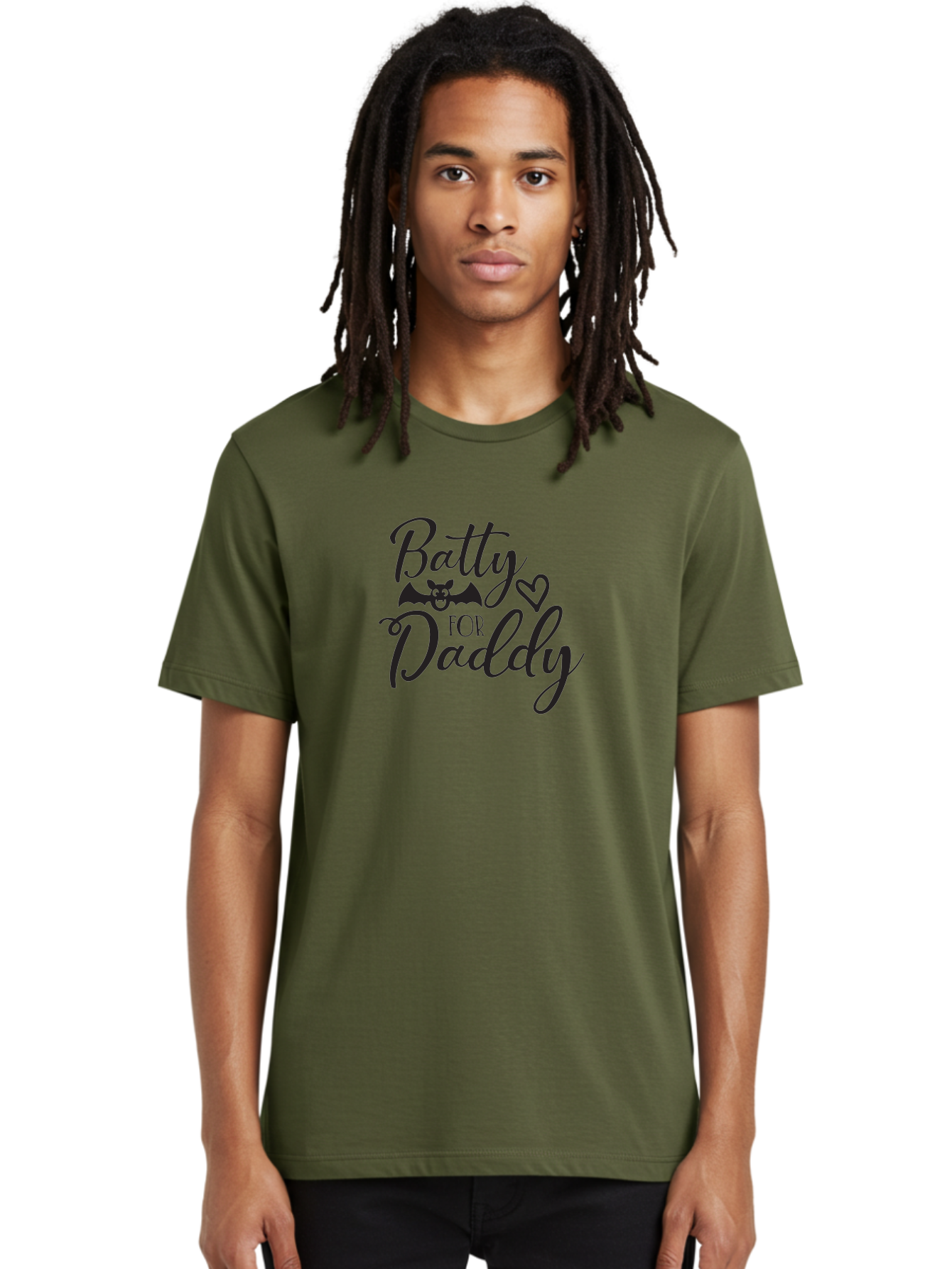 Batty-For-Daddy Men'S Graphic Tee, 100% Cotton, Comfortable Casual Summer Wear, Machine Washable, Batty For Daddy, Halloween Theme, Father'S Day Gift, Bat Design, Heart Symbol, Cursive Text, Love Message Aac490