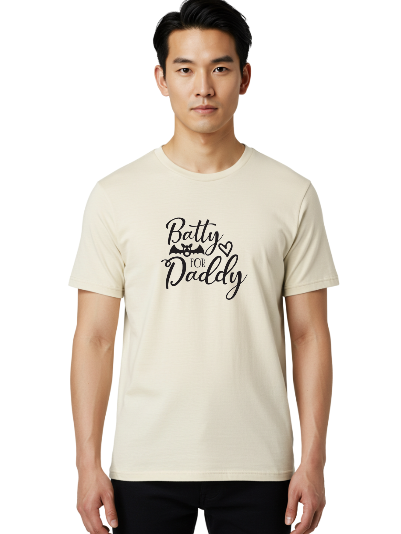 Batty-For-Daddy Men'S Graphic Tee, 100% Cotton, Comfortable Casual Summer Wear, Machine Washable, Batty For Daddy, Halloween Theme, Father'S Day Gift, Bat Design, Heart Symbol, Cursive Text, Love Message Aac490