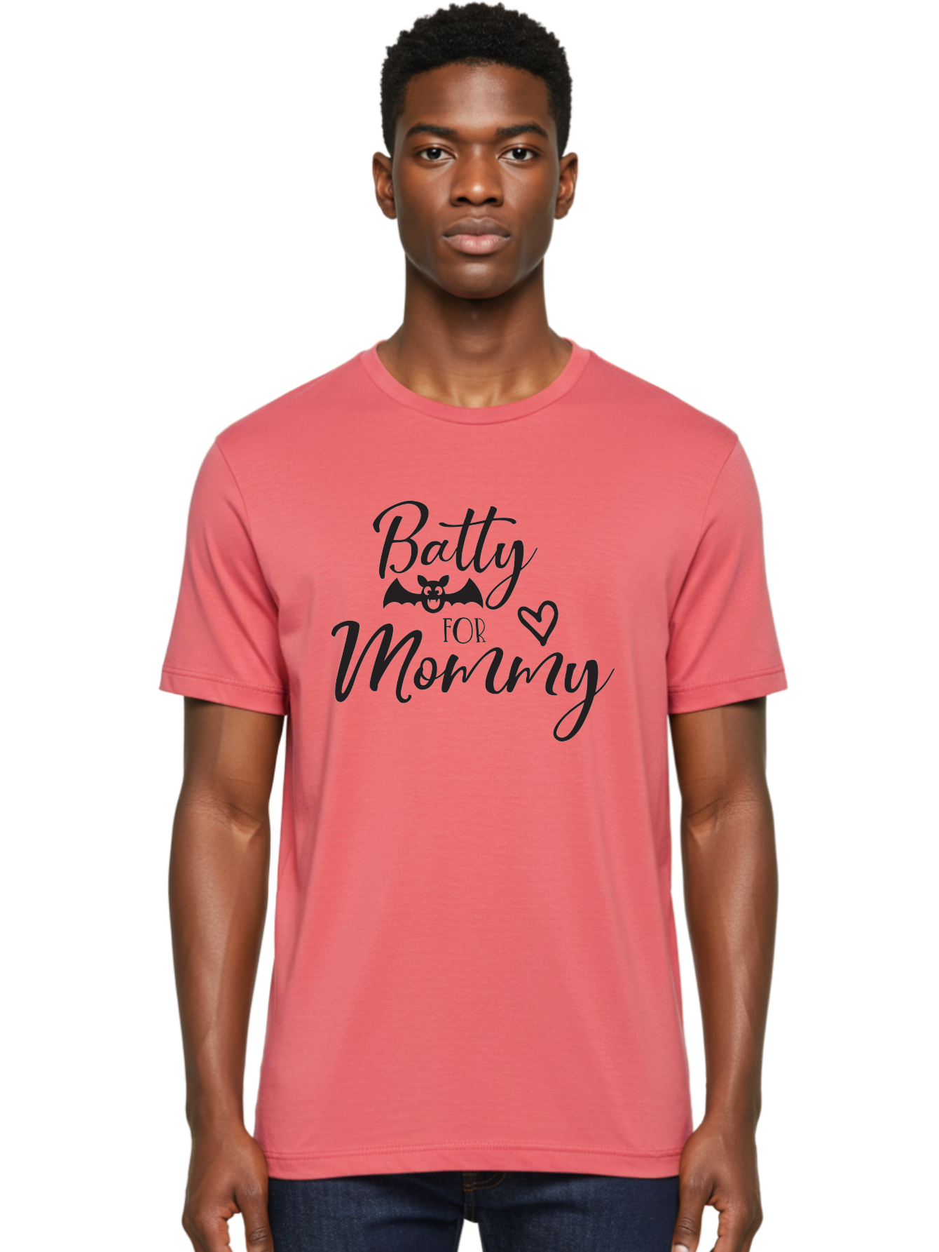 Batty-For-Mommy Men'S Graphic Tee, 100% Cotton, Comfortable Casual Summer Wear, Machine Washable, Halloween Theme, Batty For Mommy, Mother Child Love, Halloween Quotes, Funny Bat Design, Cursive Script, Heart Symbol, Mom Appreciation Aac491