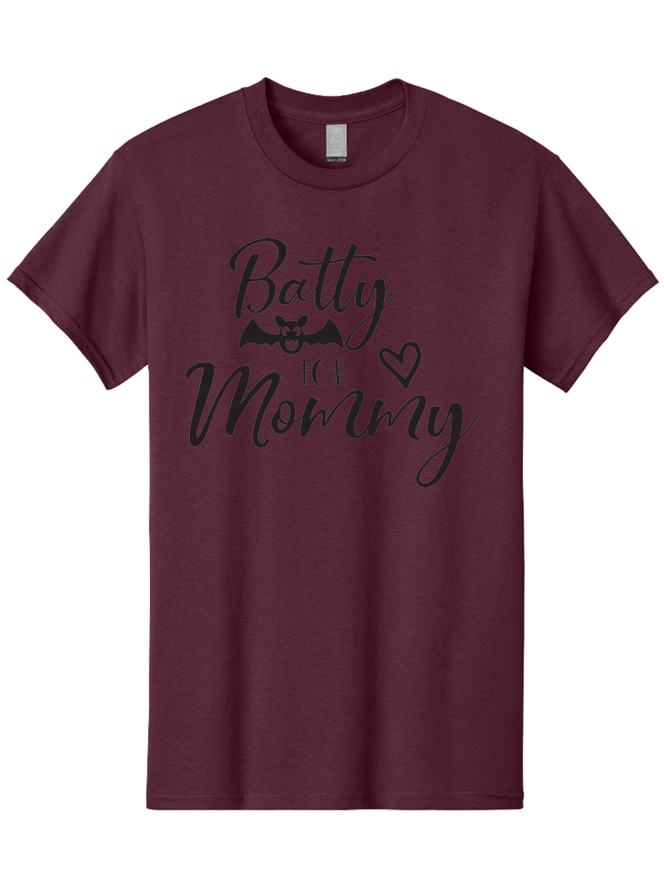 Batty-For-Mommy Men'S Graphic Tee, 100% Cotton, Comfortable Casual Summer Wear, Machine Washable, Halloween Theme, Batty For Mommy, Mother Child Love, Halloween Quotes, Funny Bat Design, Cursive Script, Heart Symbol, Mom Appreciation Aac491