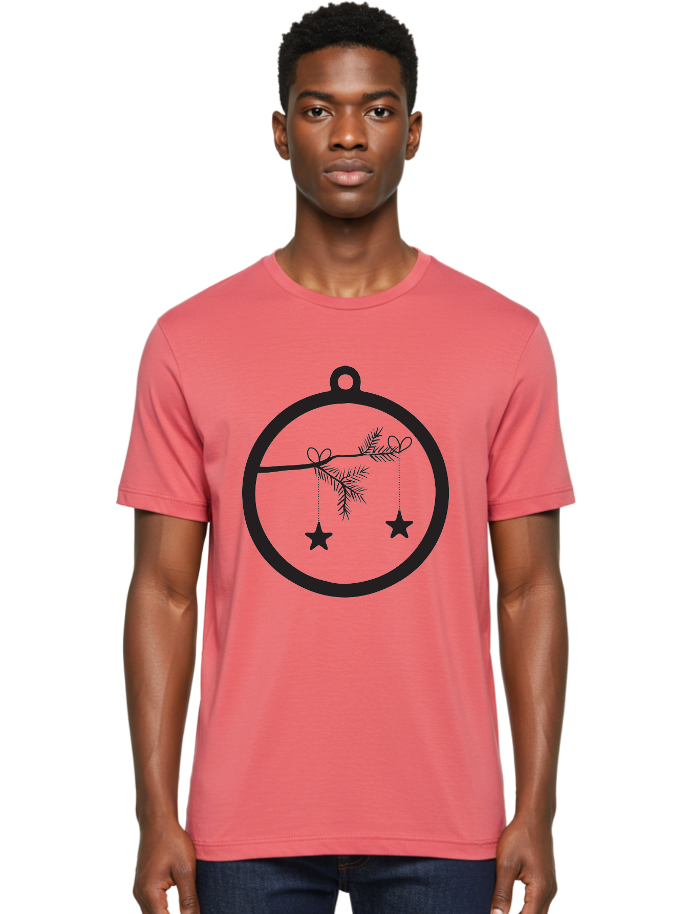 Bauble-With-Ornaments Men'S Graphic Tee, 100% Cotton, Comfortable Casual Summer Wear, Machine Washable, Christmas Decoration, Hanging Ornaments, Pine Branch, Star Decorations, Festive Design, Holiday Decor, Seasonal Theme, Xmas Tree Aac492