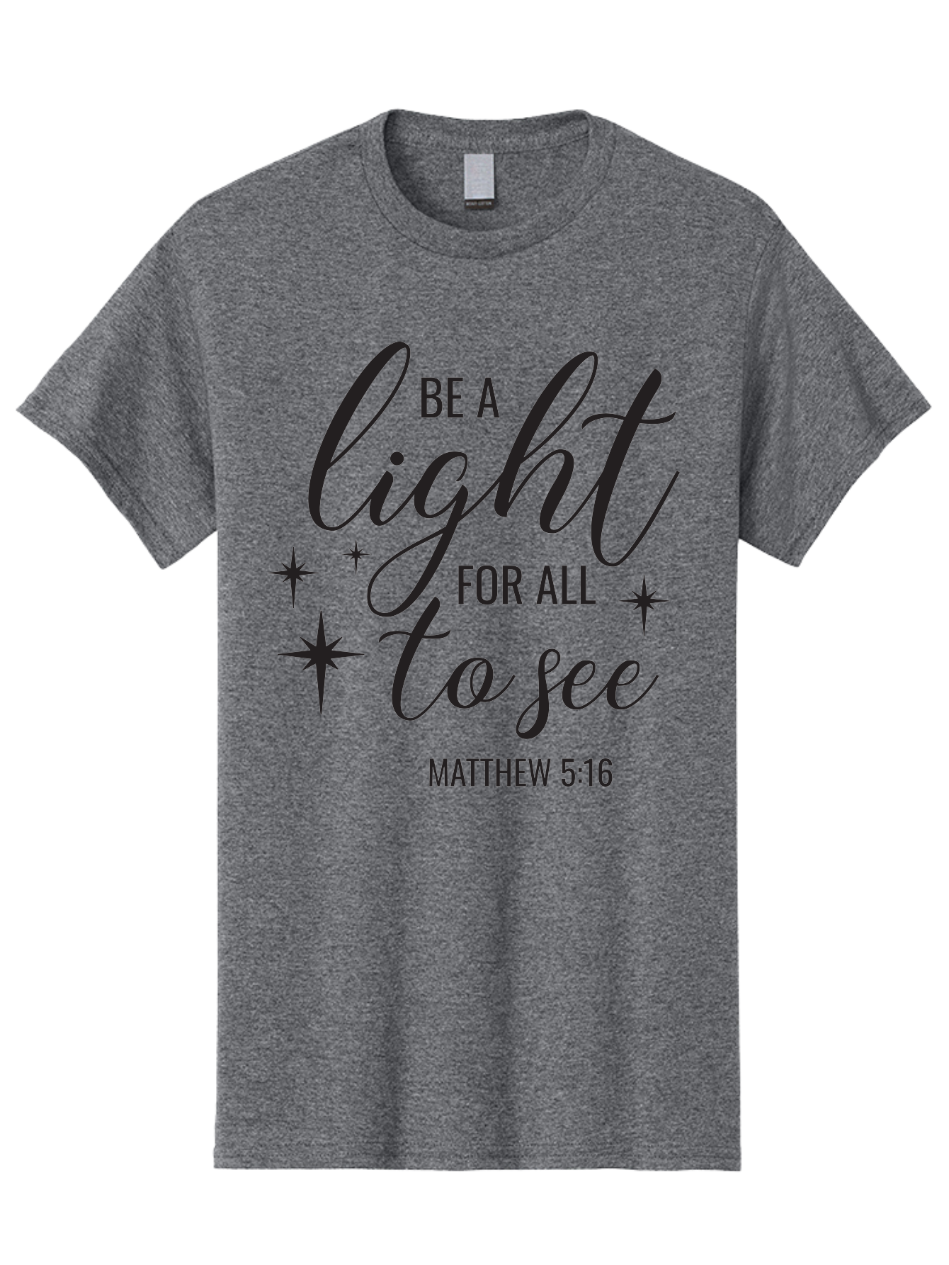Be-A-Light-For-All-To-See Men'S Graphic Tee, 100% Cotton, Comfortable Casual Summer Wear, Machine Washable, Inspirational Quote, Biblical Verse, Matthew 5:16, Motivational Message, Be A Light, Positivity, Faith, Spirituality, Guidance, Aac493