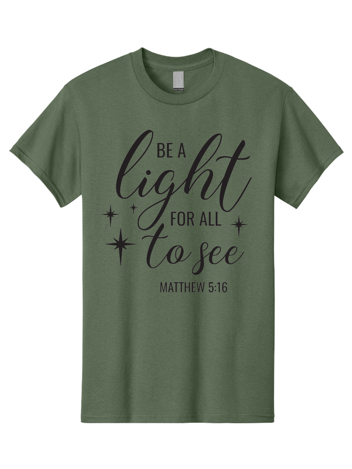 Be-A-Light-For-All-To-See Men'S Graphic Tee, 100% Cotton, Comfortable Casual Summer Wear, Machine Washable, Inspirational Quote, Biblical Verse, Matthew 5:16, Motivational Message, Be A Light, Positivity, Faith, Spirituality, Guidance, Aac493