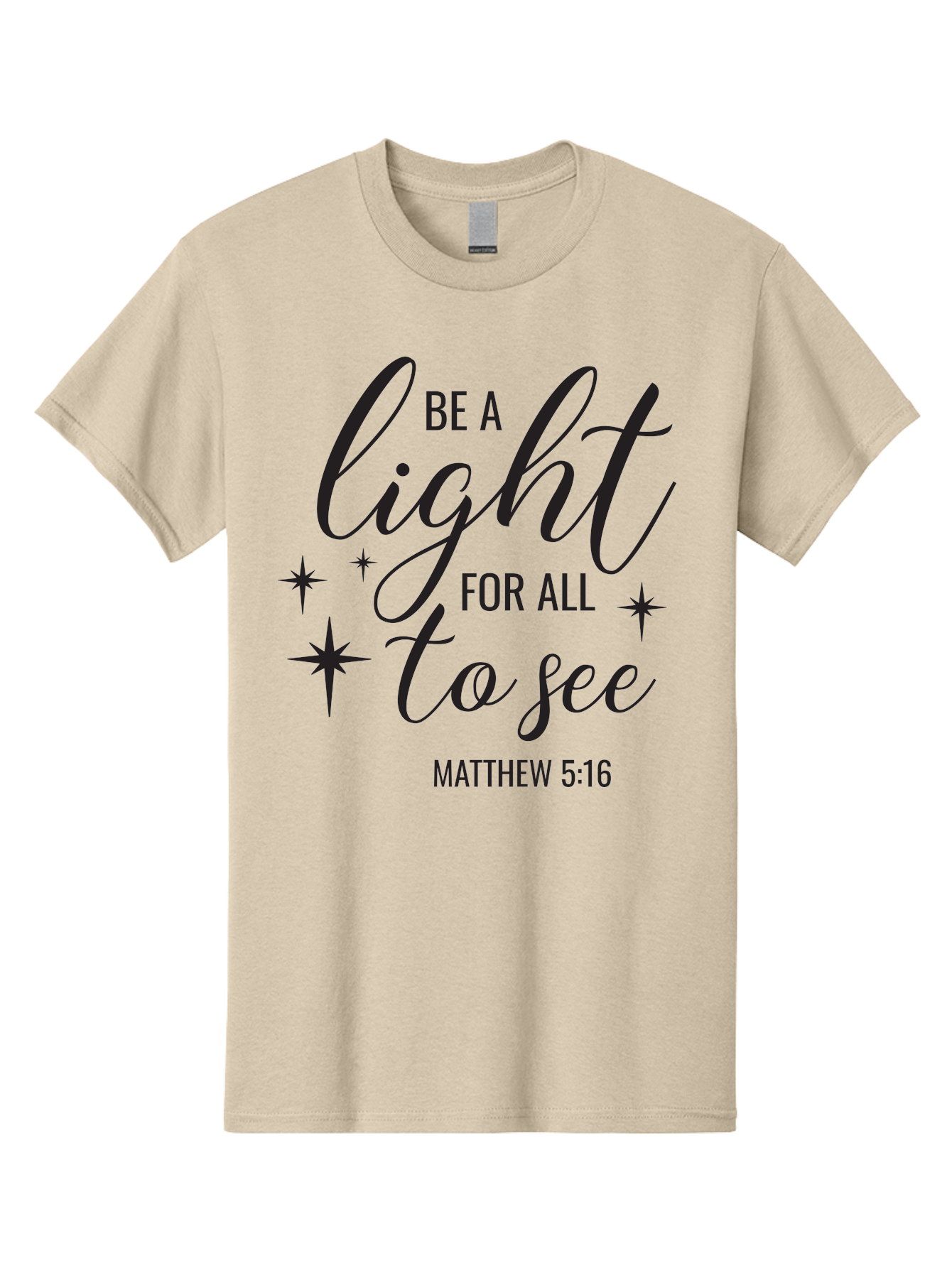 Be-A-Light-For-All-To-See Men'S Graphic Tee, 100% Cotton, Comfortable Casual Summer Wear, Machine Washable, Inspirational Quote, Biblical Verse, Matthew 5:16, Motivational Message, Be A Light, Positivity, Faith, Spirituality, Guidance, Aac493