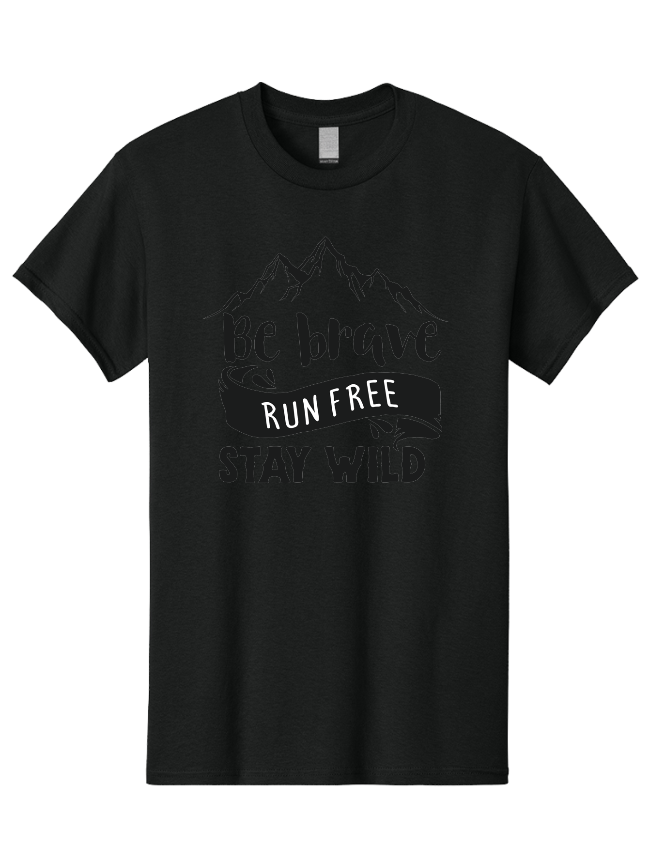 Be-Brave-Run-Free-Stay-Wild Men'S Graphic Tee, 100% Cotton, Comfortable Casual Summer Wear, Machine Washable, Inspirational Quote, Motivational Words, Bold Typography, Mountain Landscape, Running Free, Staying Wild, Brave Spirit, Freedom, Aac494