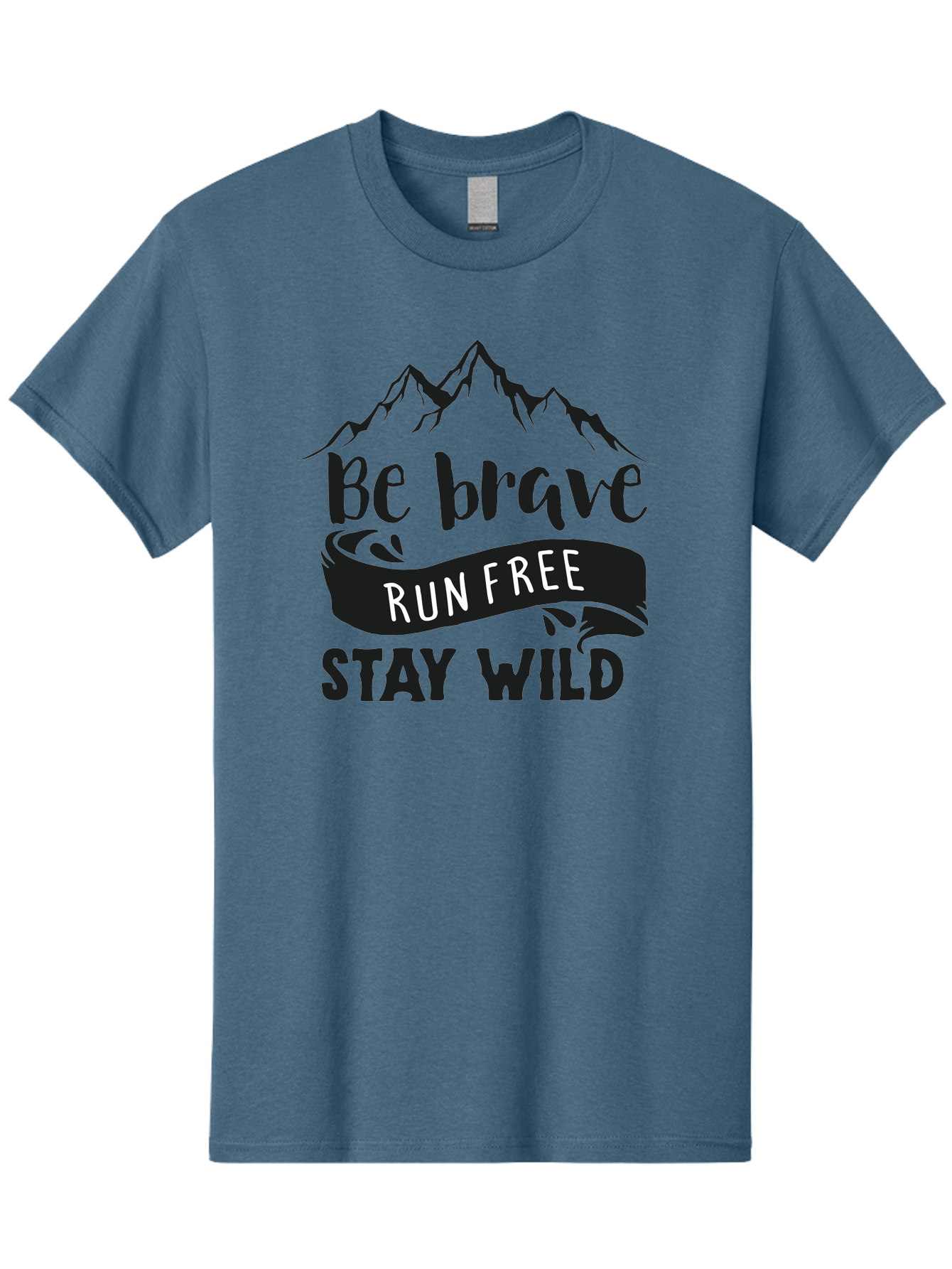Be-Brave-Run-Free-Stay-Wild Men'S Graphic Tee, 100% Cotton, Comfortable Casual Summer Wear, Machine Washable, Inspirational Quote, Motivational Words, Bold Typography, Mountain Landscape, Running Free, Staying Wild, Brave Spirit, Freedom, Aac494