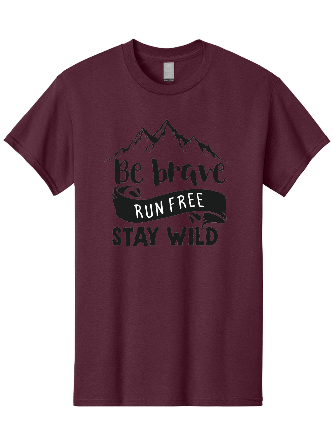 Be-Brave-Run-Free-Stay-Wild Men'S Graphic Tee, 100% Cotton, Comfortable Casual Summer Wear, Machine Washable, Inspirational Quote, Motivational Words, Bold Typography, Mountain Landscape, Running Free, Staying Wild, Brave Spirit, Freedom, Aac494