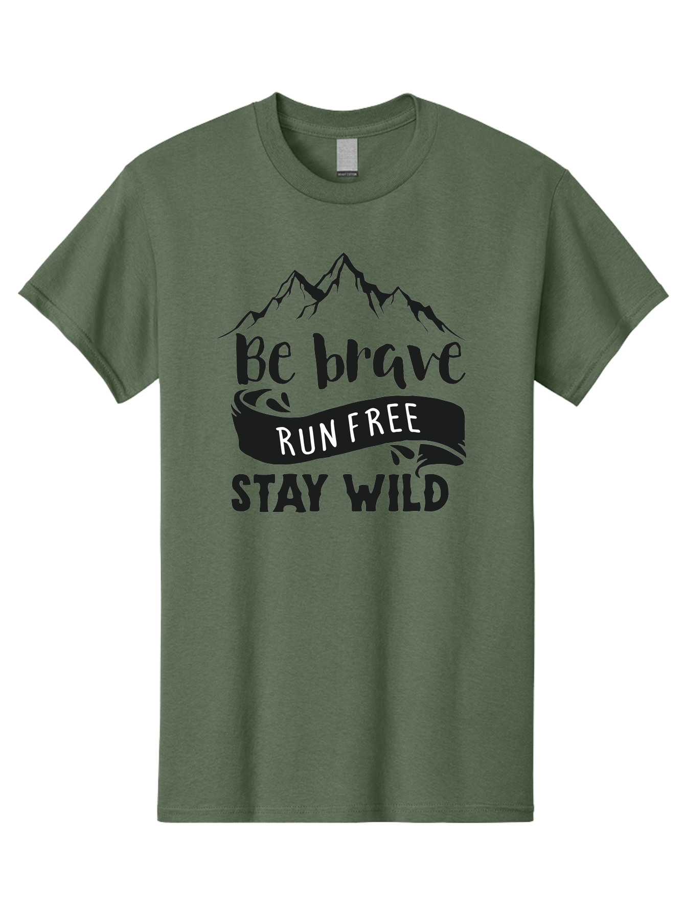 Be-Brave-Run-Free-Stay-Wild Men'S Graphic Tee, 100% Cotton, Comfortable Casual Summer Wear, Machine Washable, Inspirational Quote, Motivational Words, Bold Typography, Mountain Landscape, Running Free, Staying Wild, Brave Spirit, Freedom, Aac494