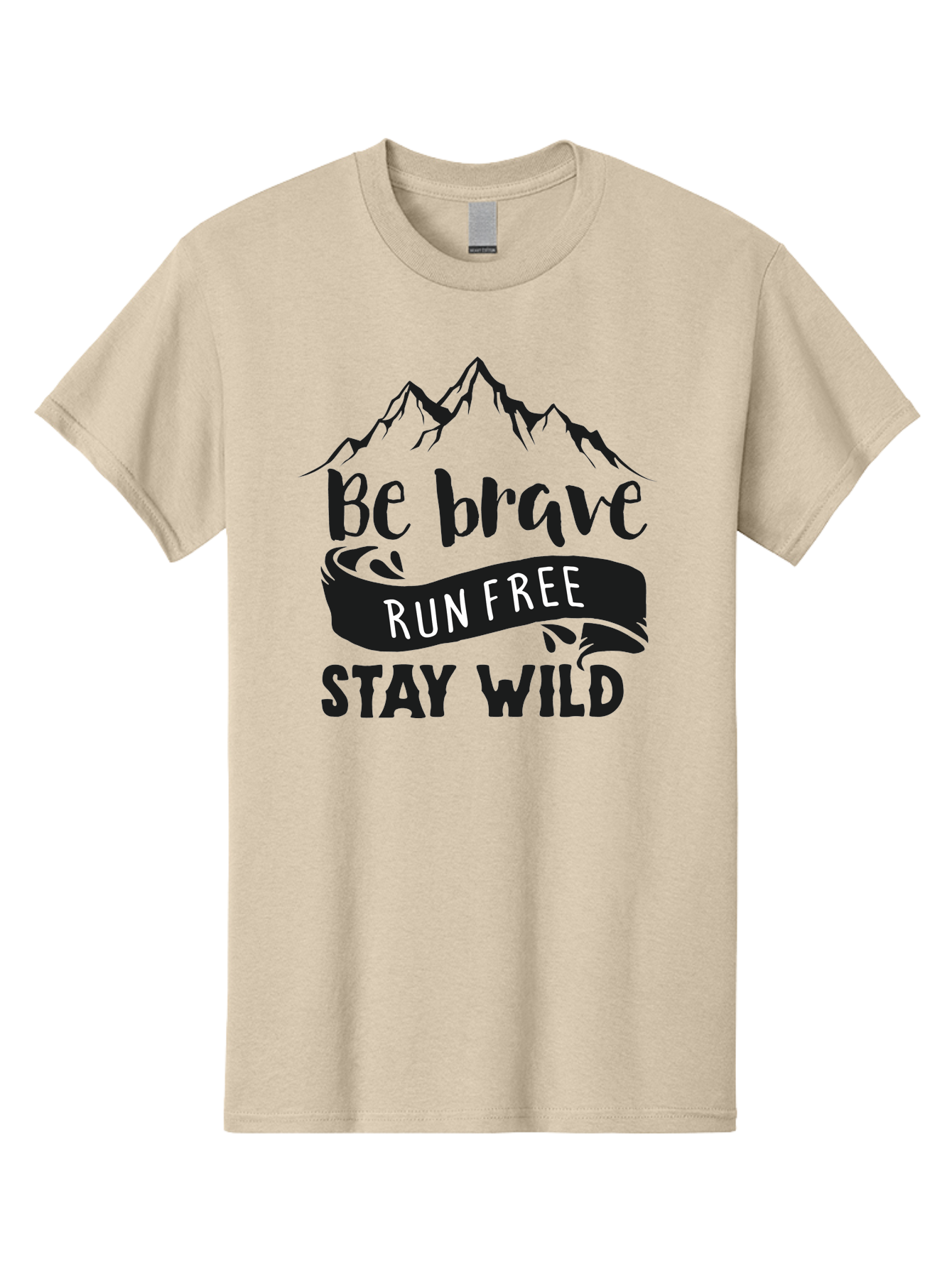 Be-Brave-Run-Free-Stay-Wild Men'S Graphic Tee, 100% Cotton, Comfortable Casual Summer Wear, Machine Washable, Inspirational Quote, Motivational Words, Bold Typography, Mountain Landscape, Running Free, Staying Wild, Brave Spirit, Freedom, Aac494
