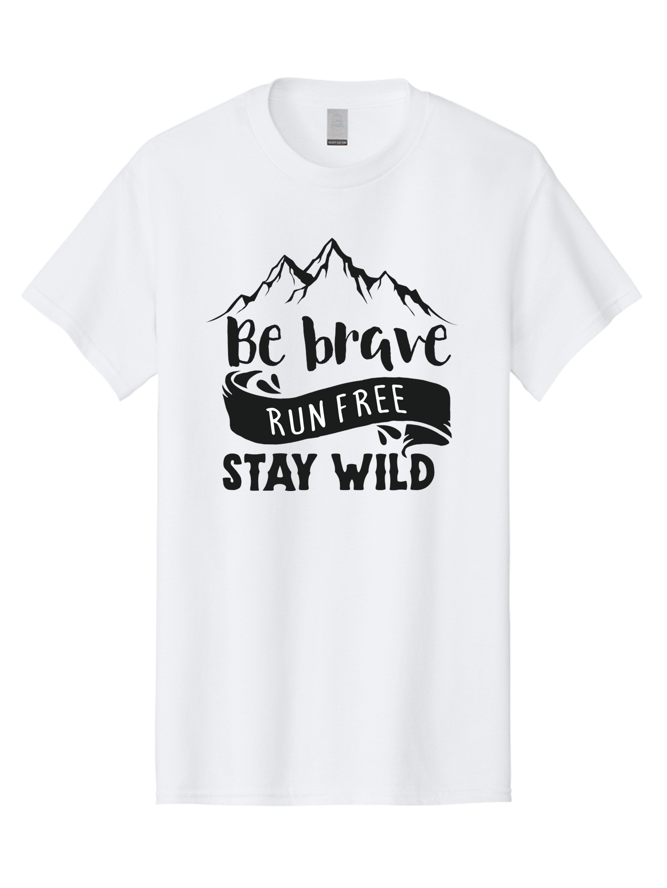 Be-Brave-Run-Free-Stay-Wild Men'S Graphic Tee, 100% Cotton, Comfortable Casual Summer Wear, Machine Washable, Inspirational Quote, Motivational Words, Bold Typography, Mountain Landscape, Running Free, Staying Wild, Brave Spirit, Freedom, Aac494