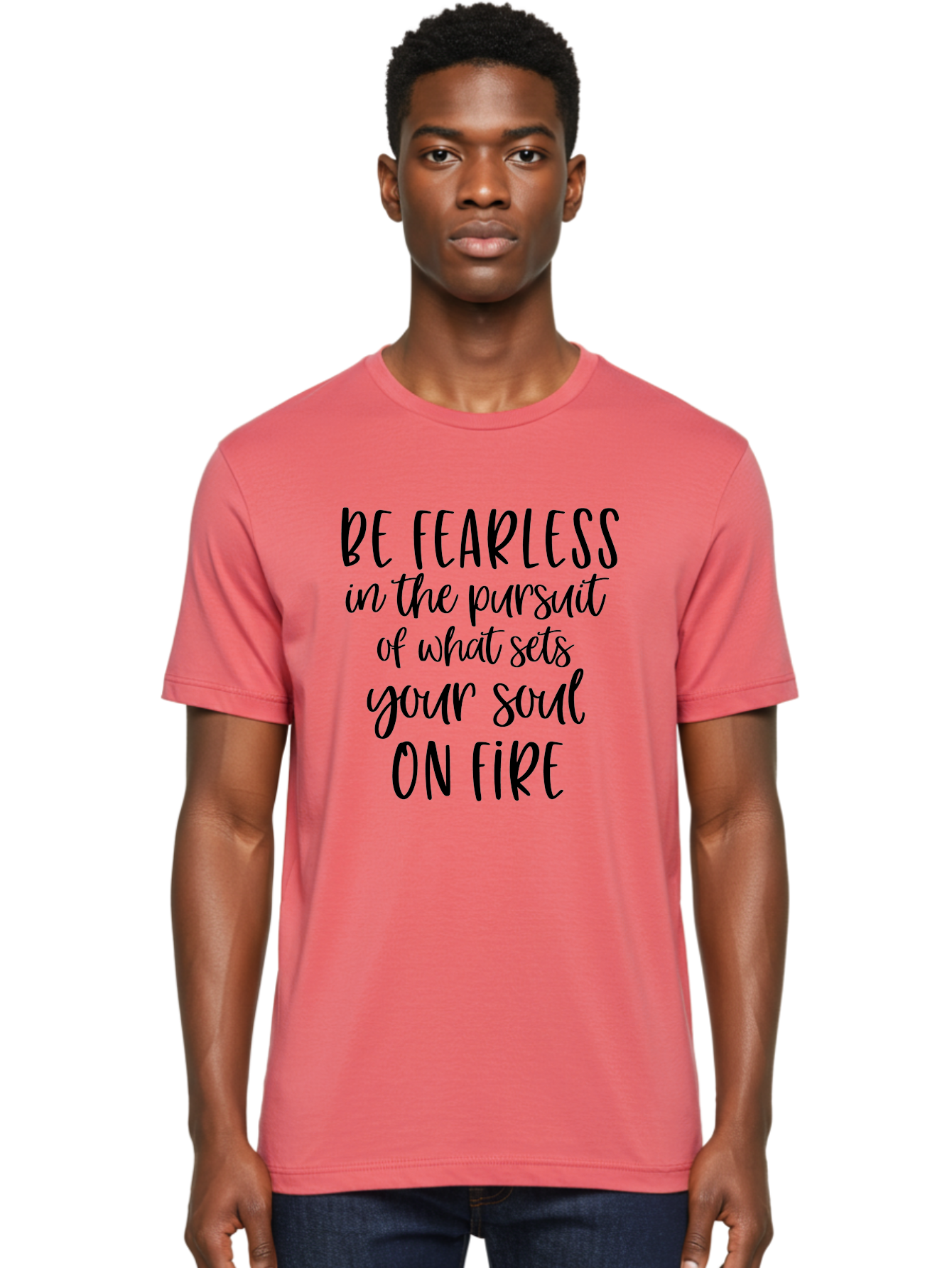 Be-Fearless Men'S Graphic Tee, 100% Cotton, Comfortable Casual Summer Wear, Machine Washable, Motivational Quote, Inspiring Words, Fearless Pursuit, Soulful Journey, Inner Fire, Motivational Poster, Positivity, Encouragement, Success Mindset, Aac495
