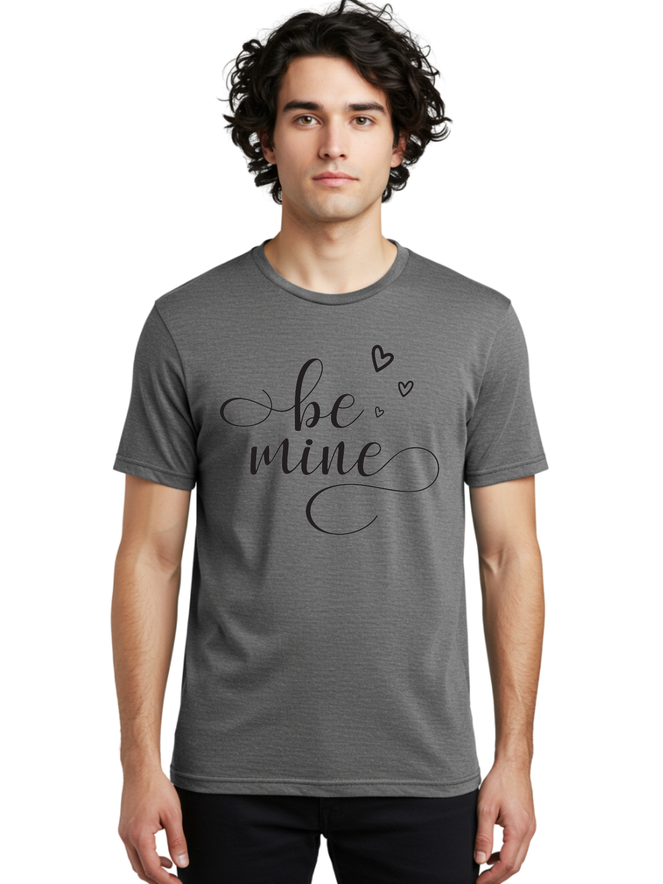 Be-Mine Men'S Graphic Tee, 100% Cotton, Comfortable Casual Summer Wear, Machine Washable, Love Message, Valentines Day Card, Romantic Quote, Cursive Text, Heart Symbols, Love Hearts, Sweetheart, Valentines Day Gift Aac497