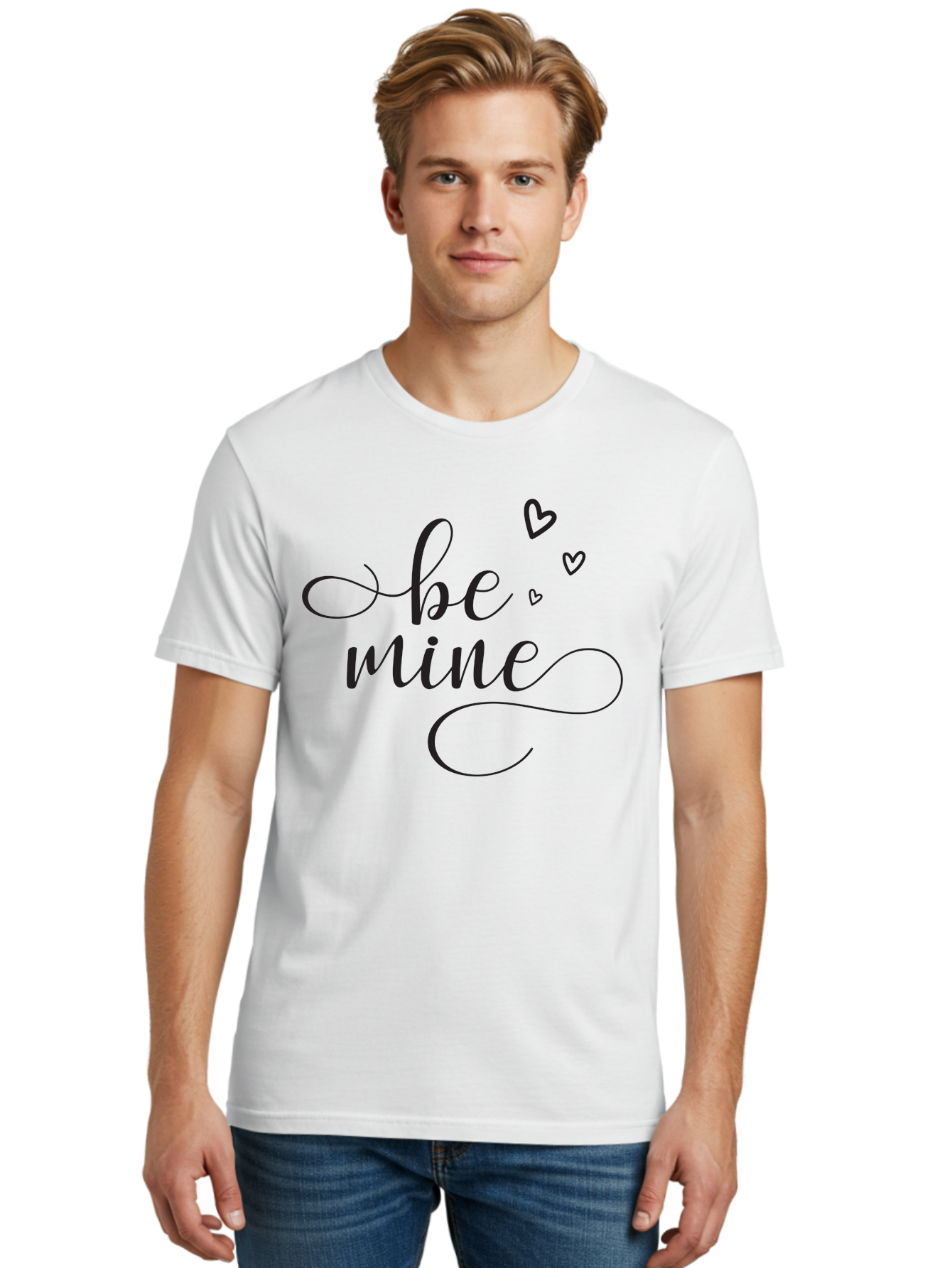 Be-Mine Men'S Graphic Tee, 100% Cotton, Comfortable Casual Summer Wear, Machine Washable, Love Message, Valentines Day Card, Romantic Quote, Cursive Text, Heart Symbols, Love Hearts, Sweetheart, Valentines Day Gift Aac497