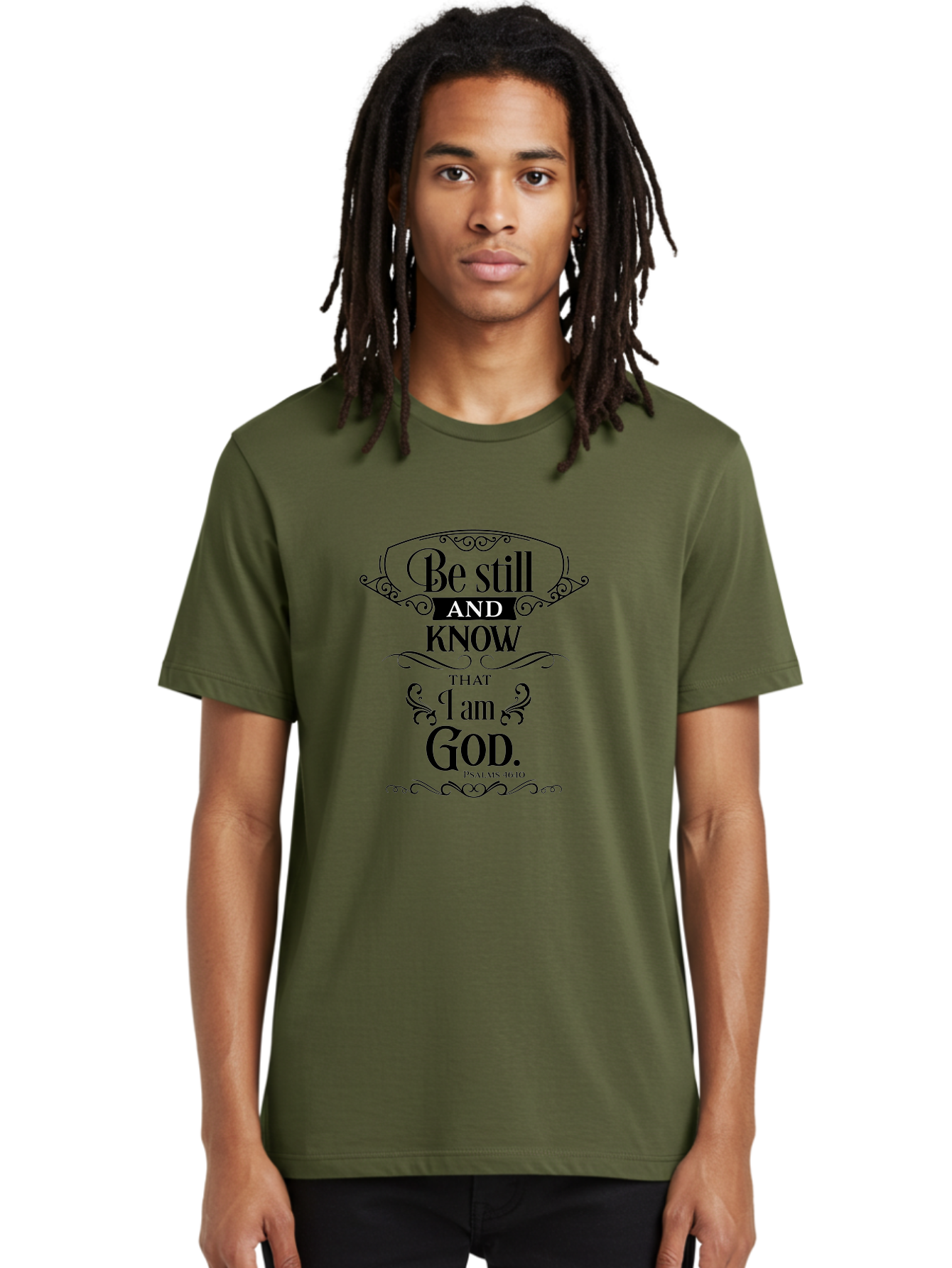Be-Still-And-Know-That-I-Am-God Men'S Graphic Tee, 100% Cotton, Comfortable Casual Summer Wear, Machine Washable, Inspirational Quote, Bible Verse, Psalms 46:10, Motivational Words, Faith-Based Art, Spiritual Message, Stillness, Aac500