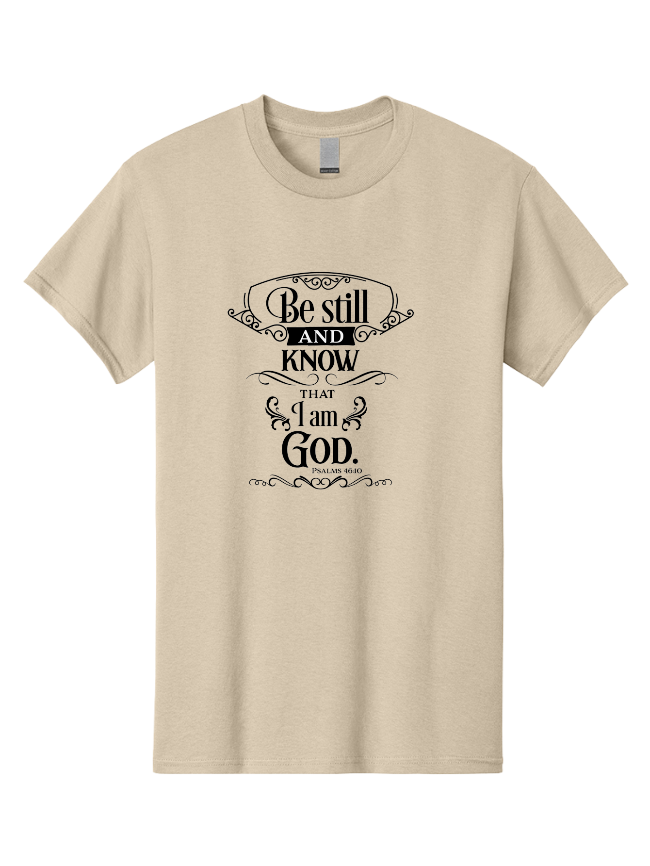 Be-Still-And-Know-That-I-Am-God Men'S Graphic Tee, 100% Cotton, Comfortable Casual Summer Wear, Machine Washable, Inspirational Quote, Bible Verse, Psalms 46:10, Motivational Words, Faith-Based Art, Spiritual Message, Stillness, Aac500