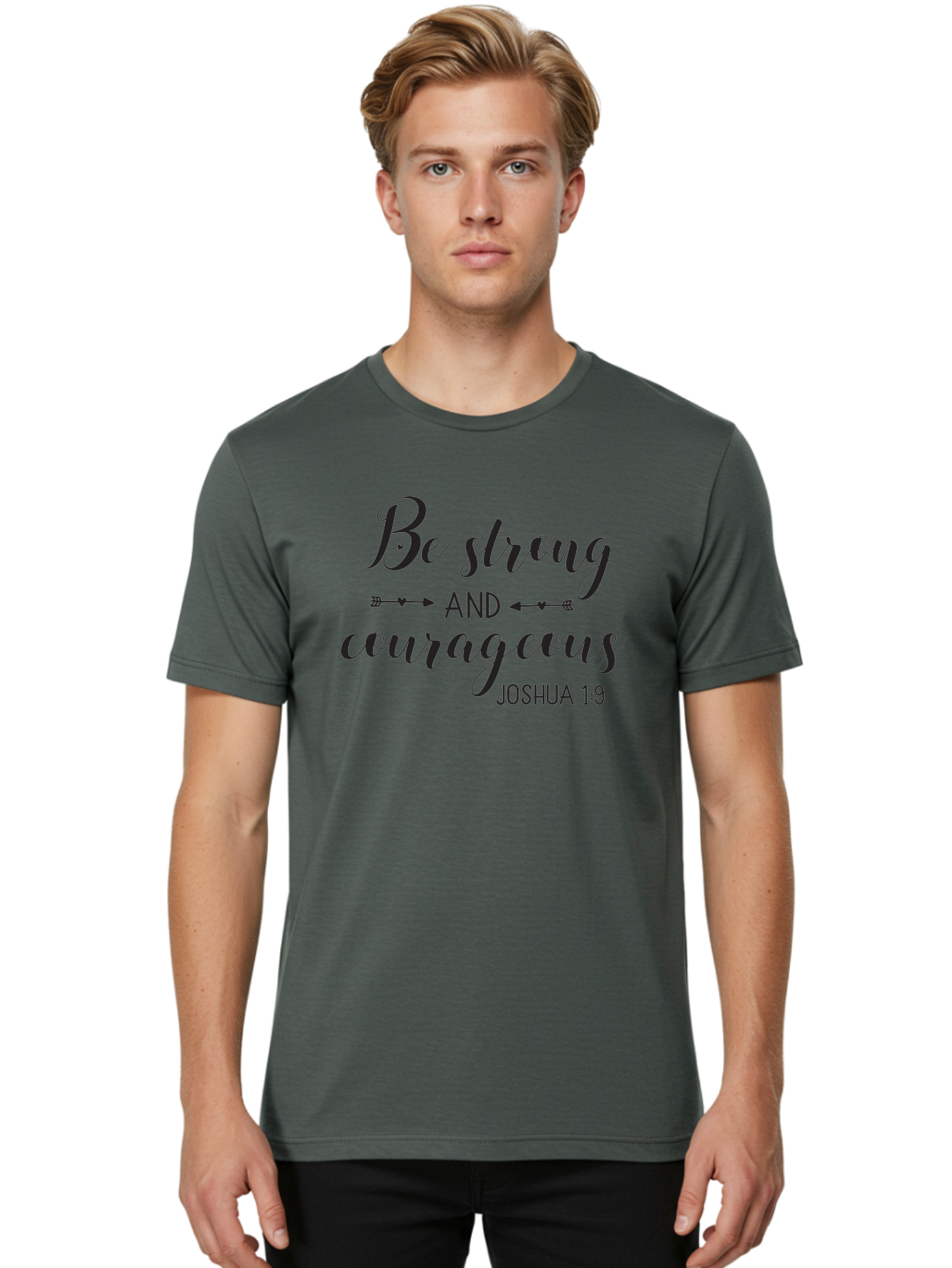Be-Strong-And-Courageous Men'S Graphic Tee, 100% Cotton, Comfortable Casual Summer Wear, Machine Washable, Inspirational Quote, Motivational Words, Biblical Phrase, Joshua 1:9, Be Strong, Be Courageous, Arrow Symbols, Scripture Art, Aac501