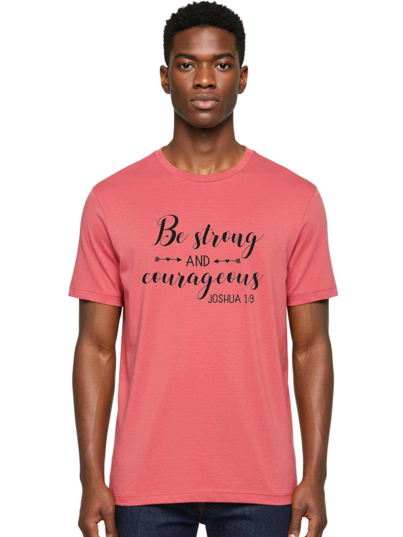 Be-Strong-And-Courageous Men'S Graphic Tee, 100% Cotton, Comfortable Casual Summer Wear, Machine Washable, Inspirational Quote, Motivational Words, Biblical Phrase, Joshua 1:9, Be Strong, Be Courageous, Arrow Symbols, Scripture Art, Aac501
