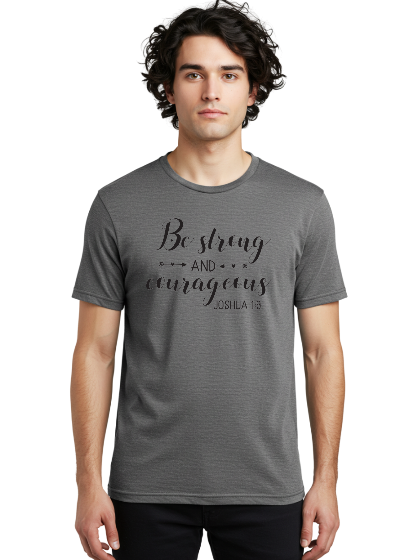 Be-Strong-And-Courageous Men'S Graphic Tee, 100% Cotton, Comfortable Casual Summer Wear, Machine Washable, Inspirational Quote, Motivational Words, Biblical Phrase, Joshua 1:9, Be Strong, Be Courageous, Arrow Symbols, Scripture Art, Aac501