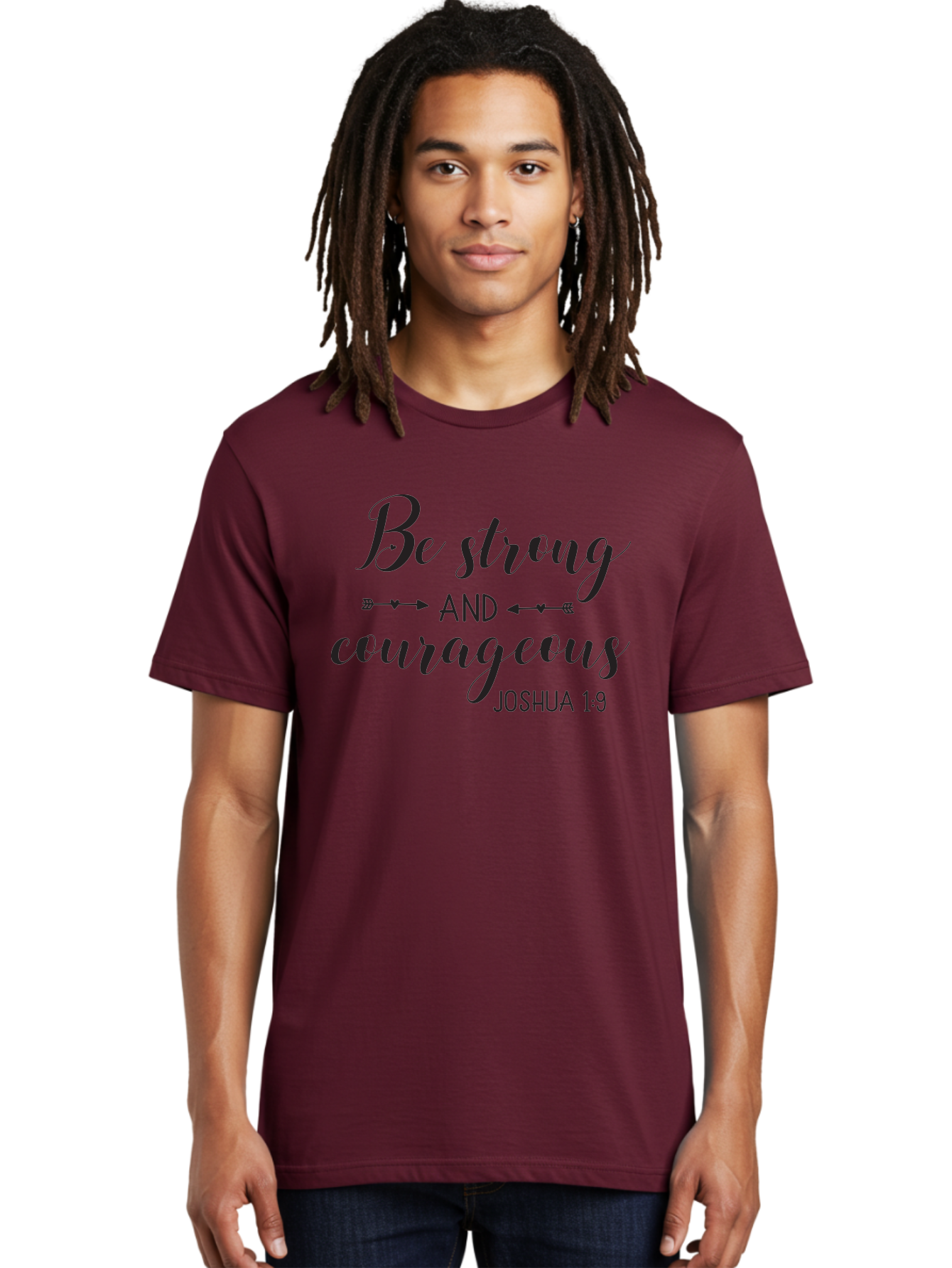Be-Strong-And-Courageous Men'S Graphic Tee, 100% Cotton, Comfortable Casual Summer Wear, Machine Washable, Inspirational Quote, Motivational Words, Biblical Phrase, Joshua 1:9, Be Strong, Be Courageous, Arrow Symbols, Scripture Art, Aac501