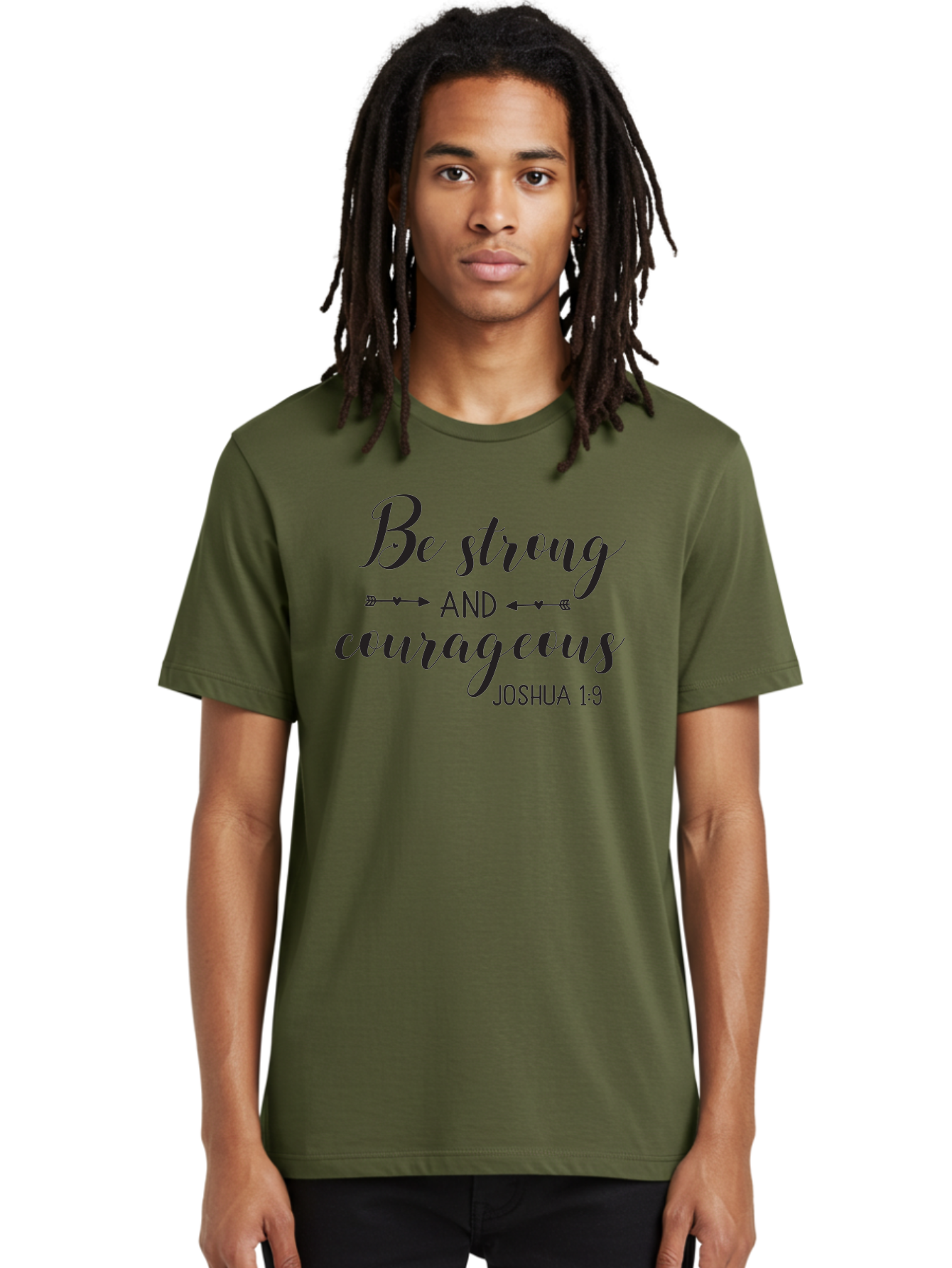 Be-Strong-And-Courageous Men'S Graphic Tee, 100% Cotton, Comfortable Casual Summer Wear, Machine Washable, Inspirational Quote, Motivational Words, Biblical Phrase, Joshua 1:9, Be Strong, Be Courageous, Arrow Symbols, Scripture Art, Aac501