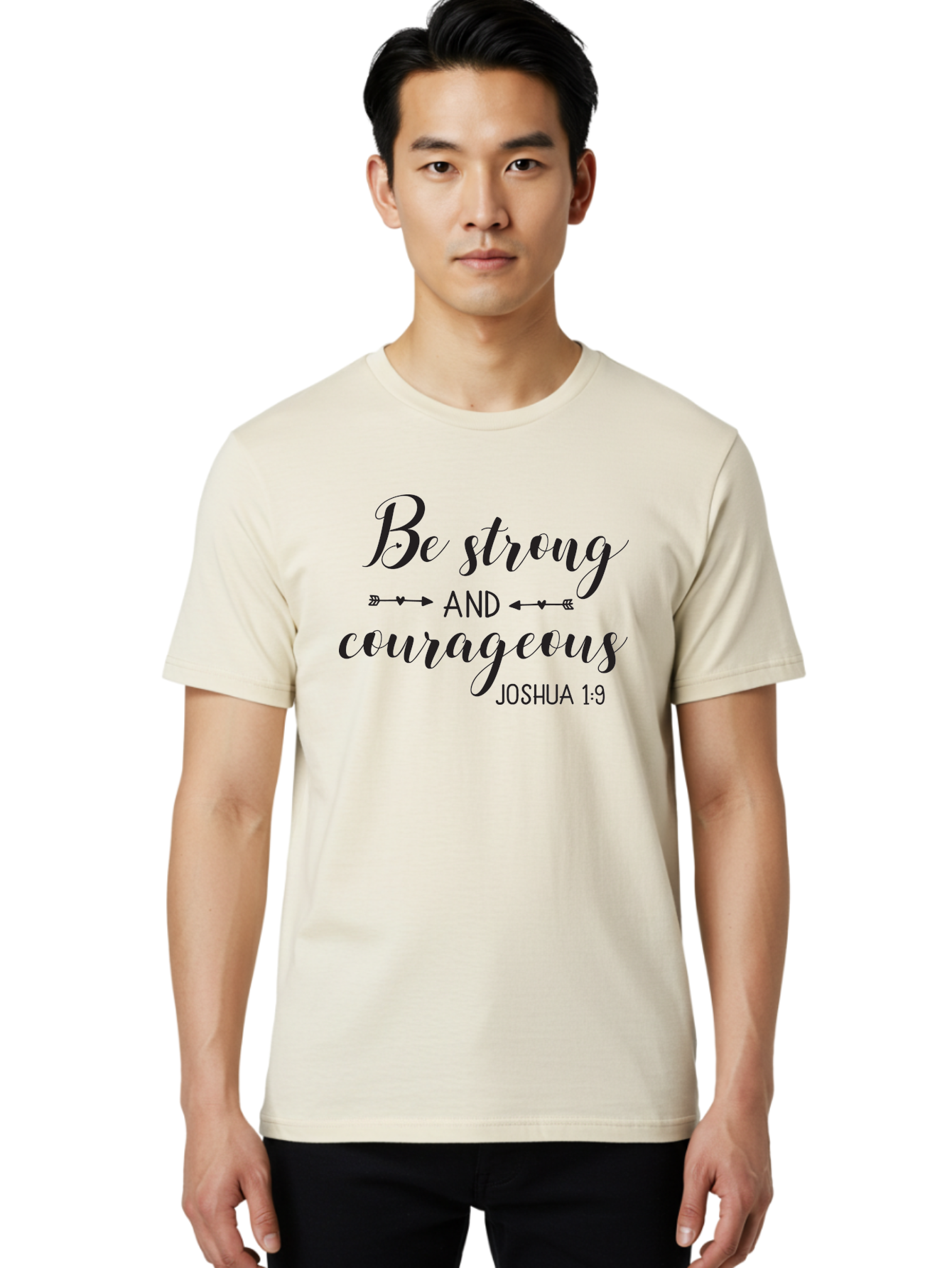 Be-Strong-And-Courageous Men'S Graphic Tee, 100% Cotton, Comfortable Casual Summer Wear, Machine Washable, Inspirational Quote, Motivational Words, Biblical Phrase, Joshua 1:9, Be Strong, Be Courageous, Arrow Symbols, Scripture Art, Aac501
