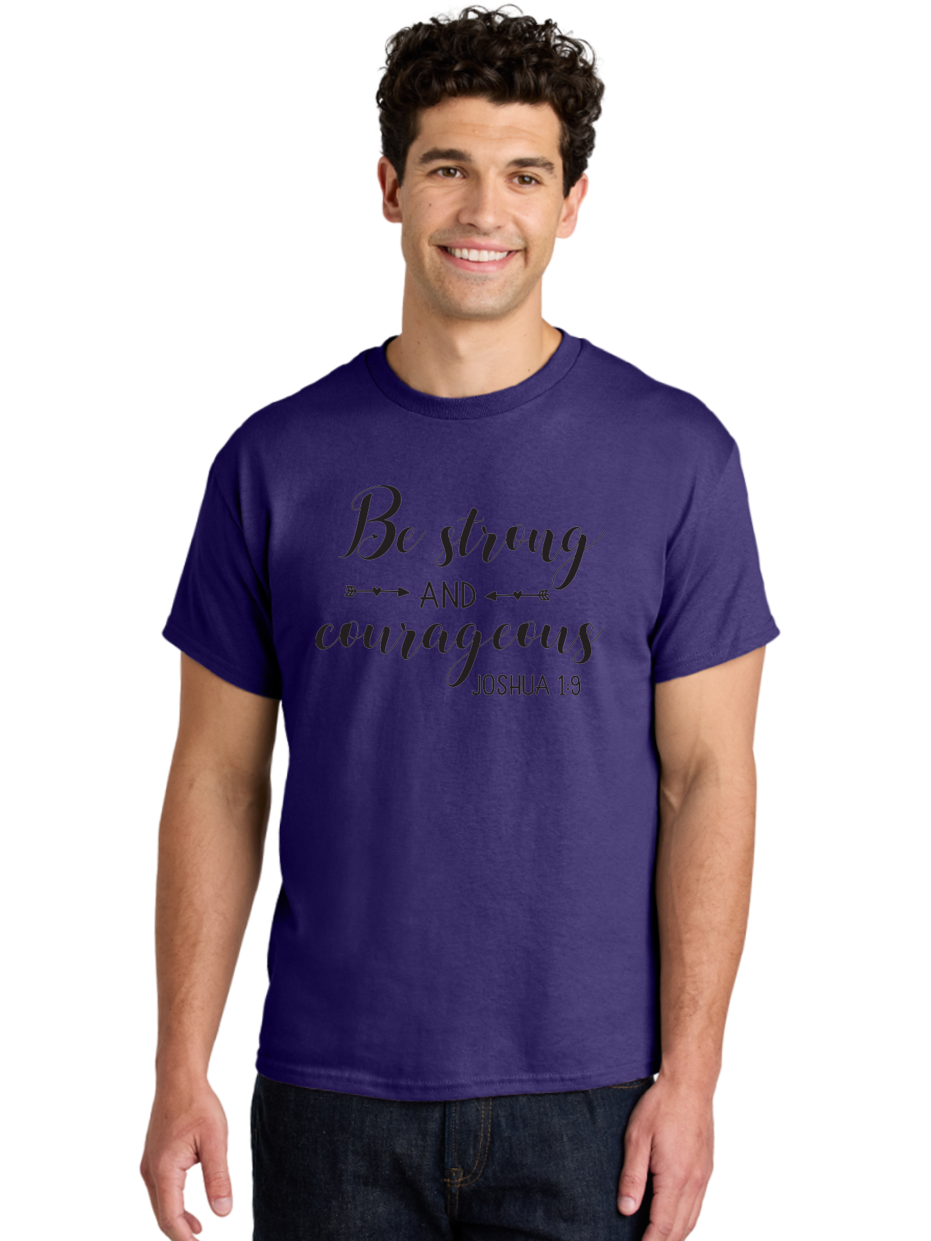 Be-Strong-And-Courageous Men'S Graphic Tee, 100% Cotton, Comfortable Casual Summer Wear, Machine Washable, Inspirational Quote, Motivational Words, Biblical Phrase, Joshua 1:9, Be Strong, Be Courageous, Arrow Symbols, Scripture Art, Aac501