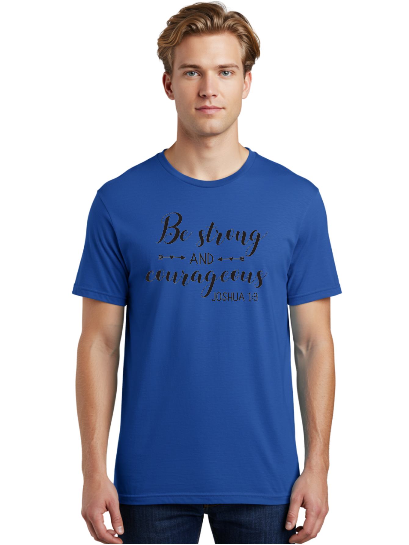 Be-Strong-And-Courageous Men'S Graphic Tee, 100% Cotton, Comfortable Casual Summer Wear, Machine Washable, Inspirational Quote, Motivational Words, Biblical Phrase, Joshua 1:9, Be Strong, Be Courageous, Arrow Symbols, Scripture Art, Aac501