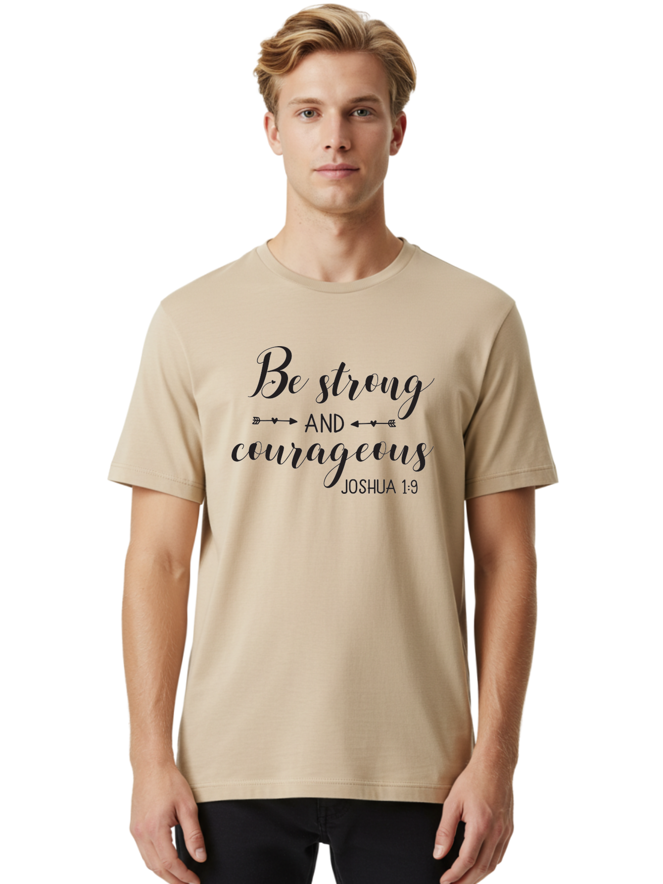 Be-Strong-And-Courageous Men'S Graphic Tee, 100% Cotton, Comfortable Casual Summer Wear, Machine Washable, Inspirational Quote, Motivational Words, Biblical Phrase, Joshua 1:9, Be Strong, Be Courageous, Arrow Symbols, Scripture Art, Aac501