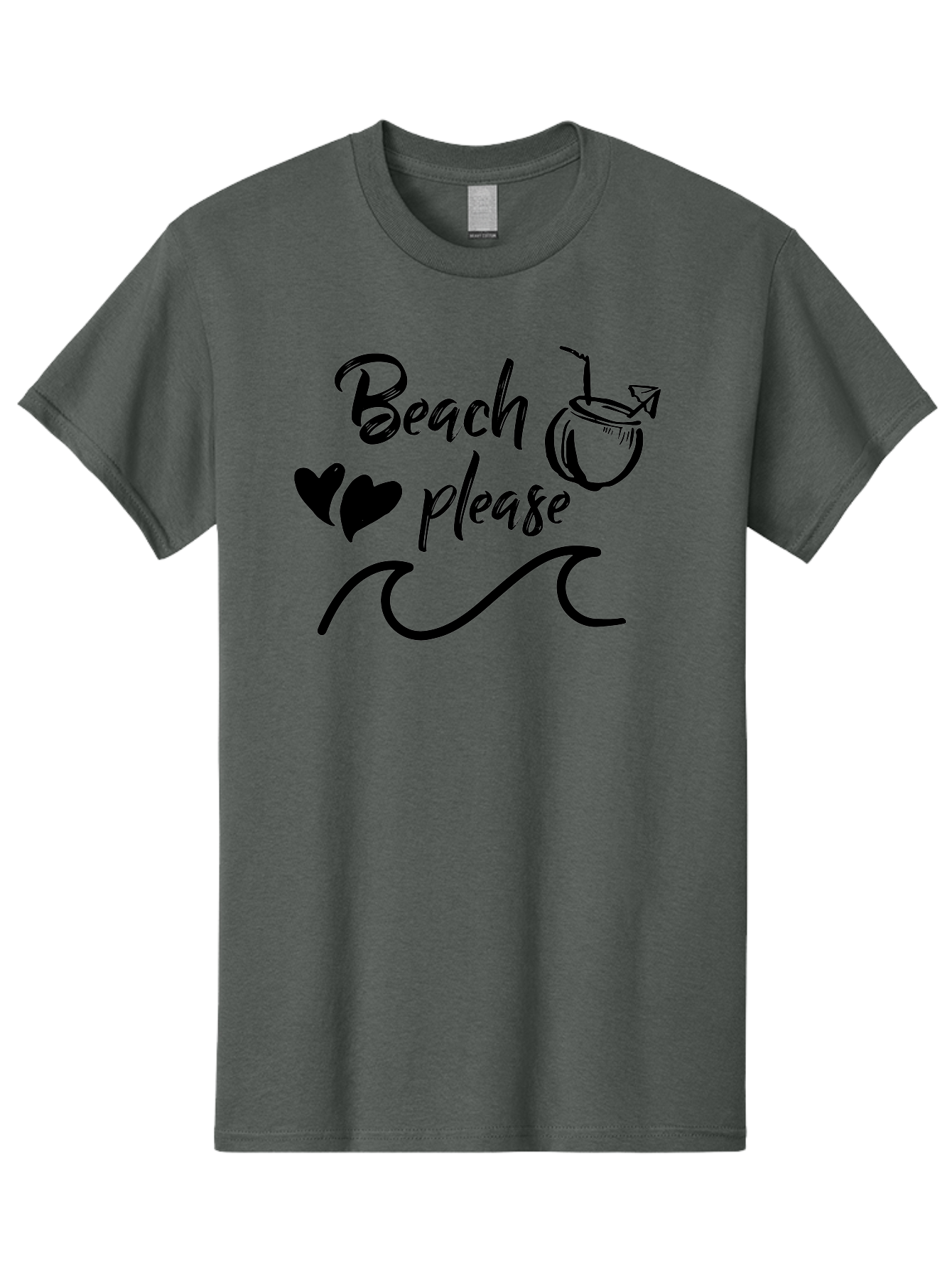 Beach-Please Men'S Graphic Tee, 100% Cotton, Comfortable Casual Summer Wear, Machine Washable, Beach Vibes, Summer Getaway, Tropical Paradise, Coconut Drink, Ocean Waves, Wavy Line Art, Black Hearts, Beachy Feel, Vacation Mode Aac503