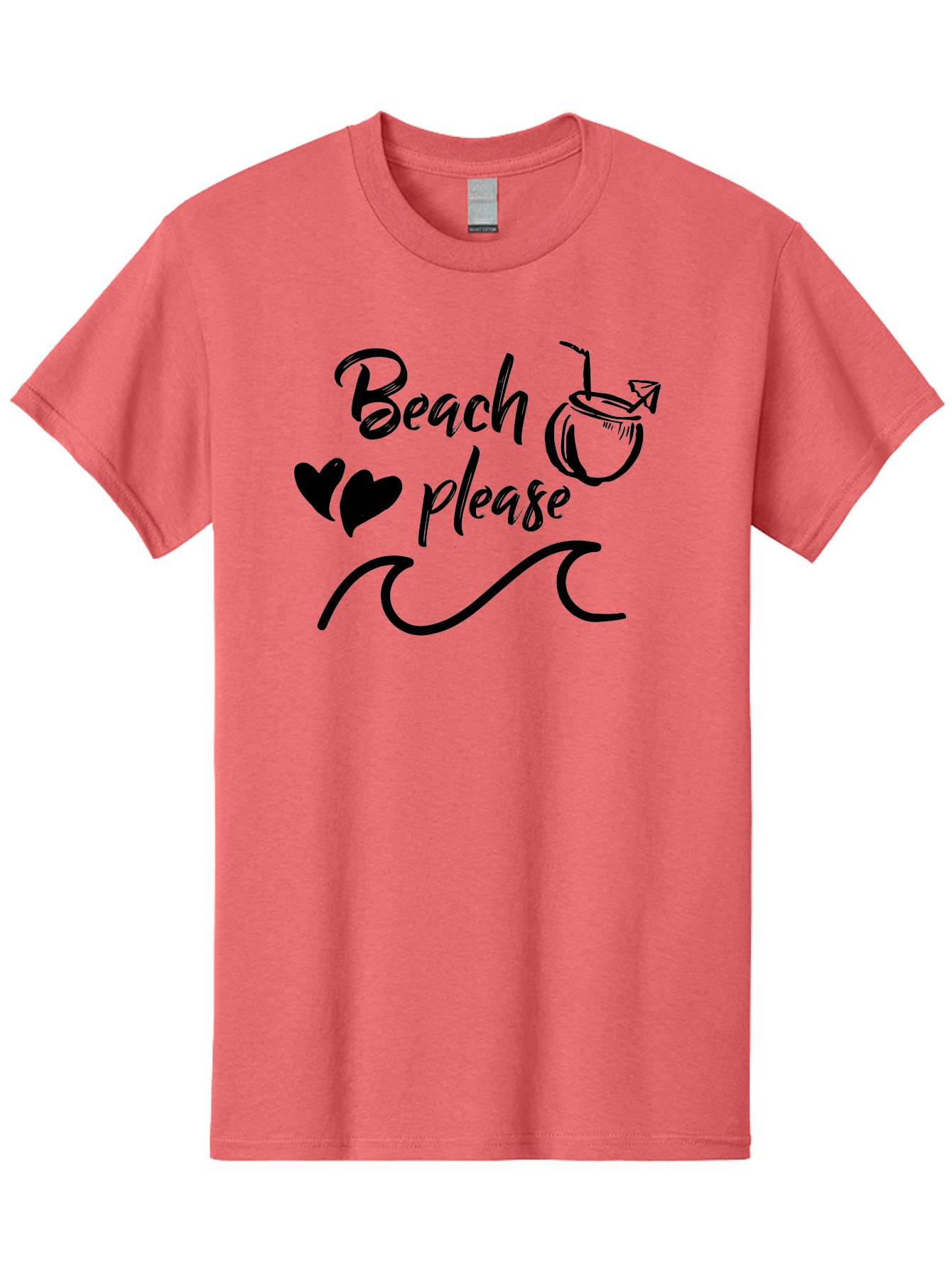 Beach-Please Men'S Graphic Tee, 100% Cotton, Comfortable Casual Summer Wear, Machine Washable, Beach Vibes, Summer Getaway, Tropical Paradise, Coconut Drink, Ocean Waves, Wavy Line Art, Black Hearts, Beachy Feel, Vacation Mode Aac503