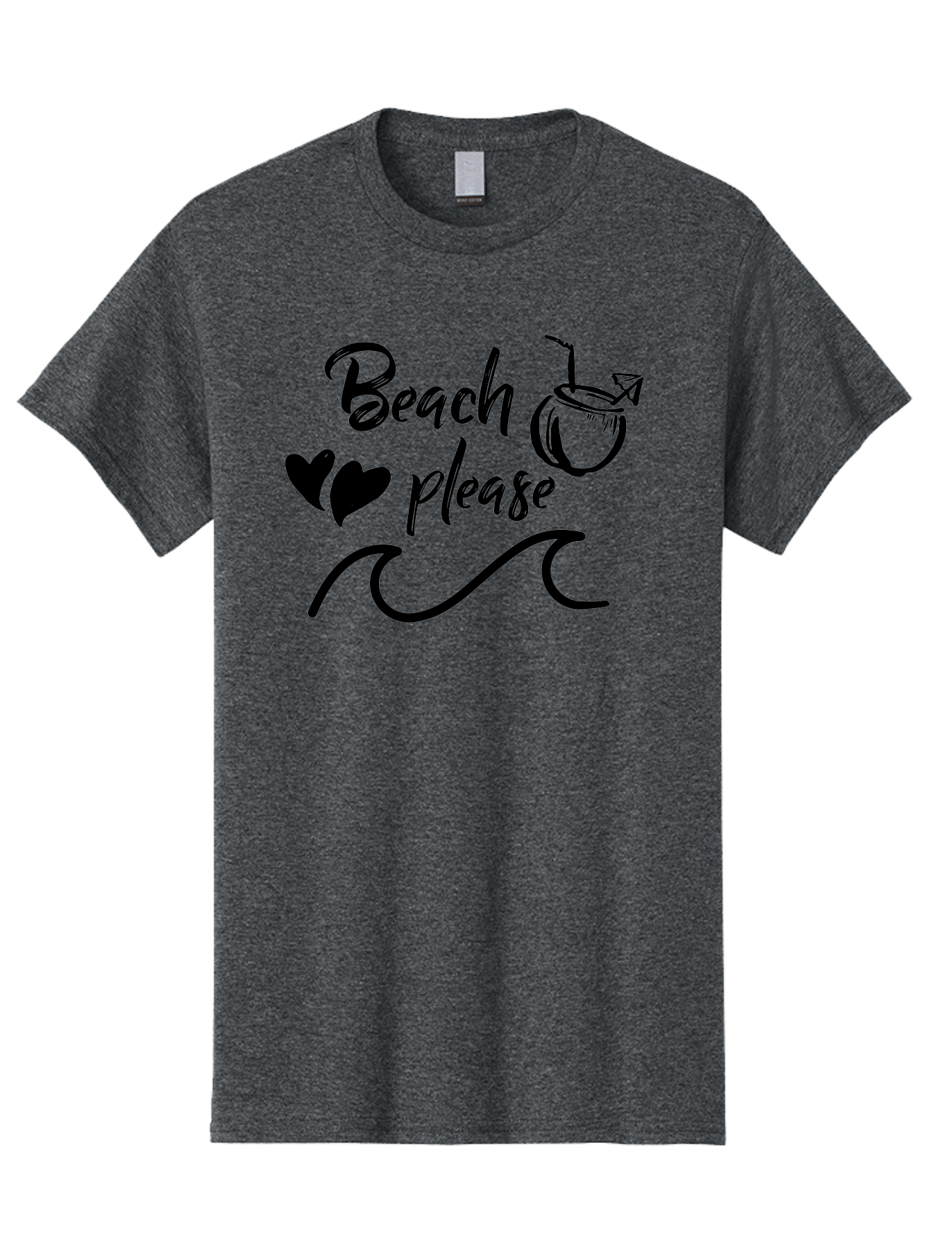 Beach-Please Men'S Graphic Tee, 100% Cotton, Comfortable Casual Summer Wear, Machine Washable, Beach Vibes, Summer Getaway, Tropical Paradise, Coconut Drink, Ocean Waves, Wavy Line Art, Black Hearts, Beachy Feel, Vacation Mode Aac503