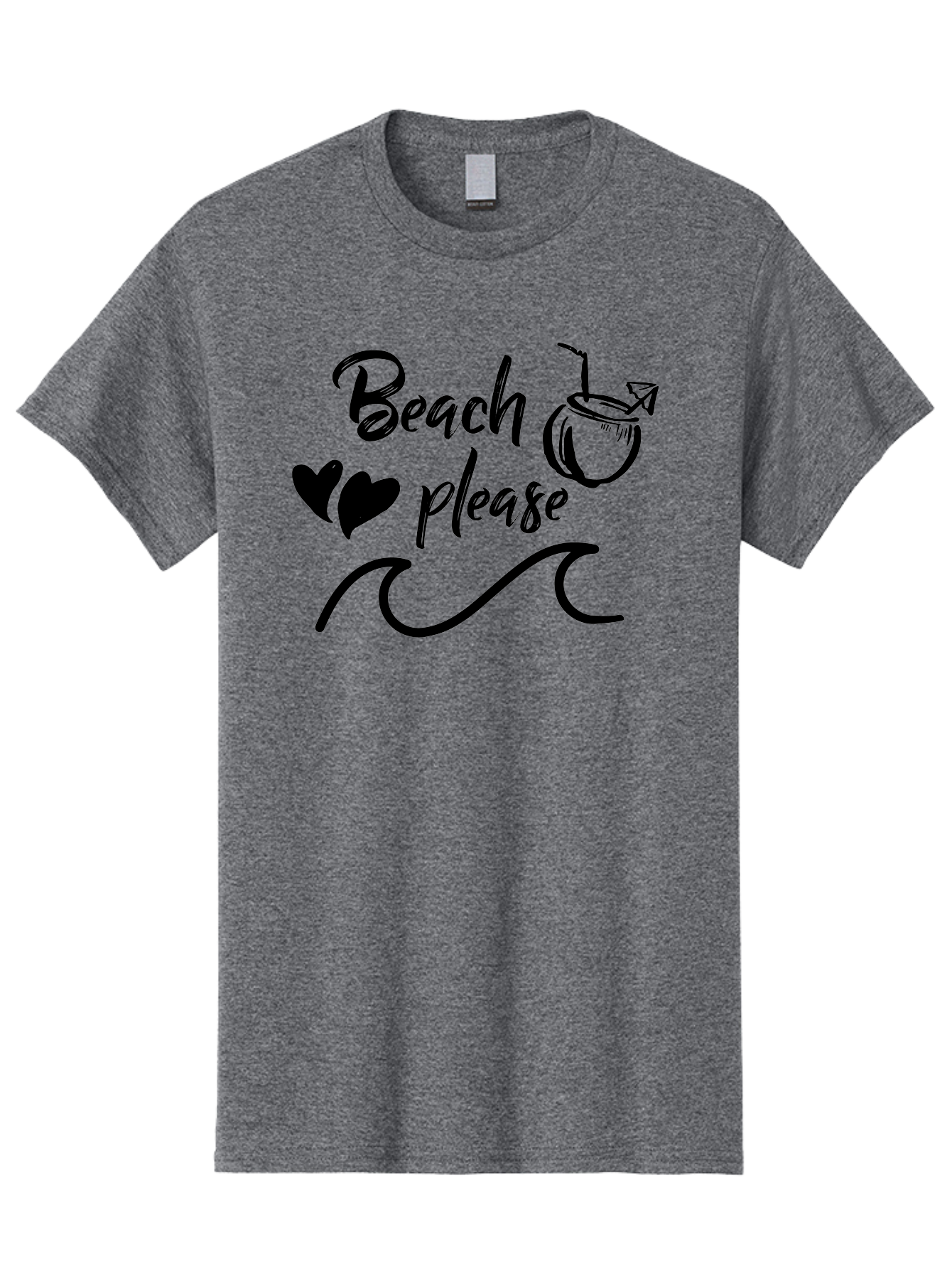 Beach-Please Men'S Graphic Tee, 100% Cotton, Comfortable Casual Summer Wear, Machine Washable, Beach Vibes, Summer Getaway, Tropical Paradise, Coconut Drink, Ocean Waves, Wavy Line Art, Black Hearts, Beachy Feel, Vacation Mode Aac503